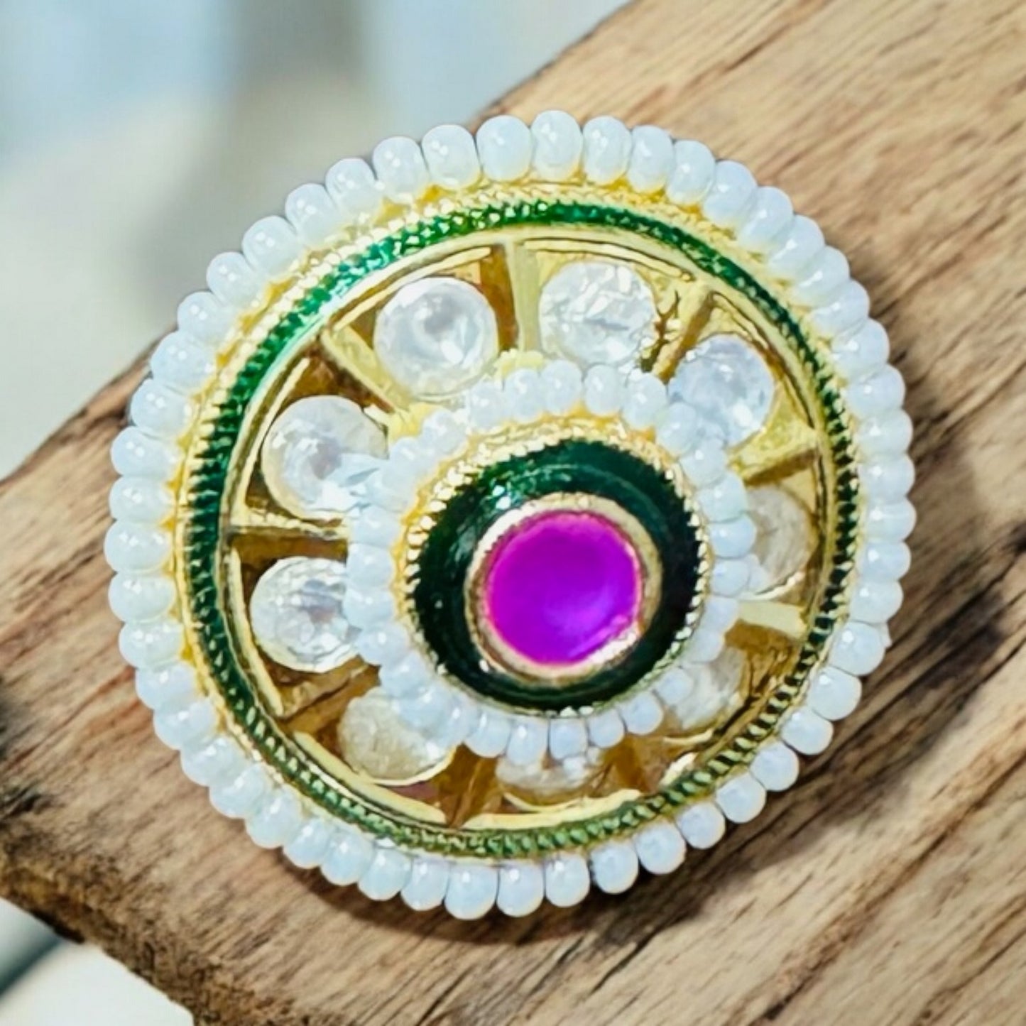 Elle's Pearl Designer Kundan Ring - Chaandi Rivaaz