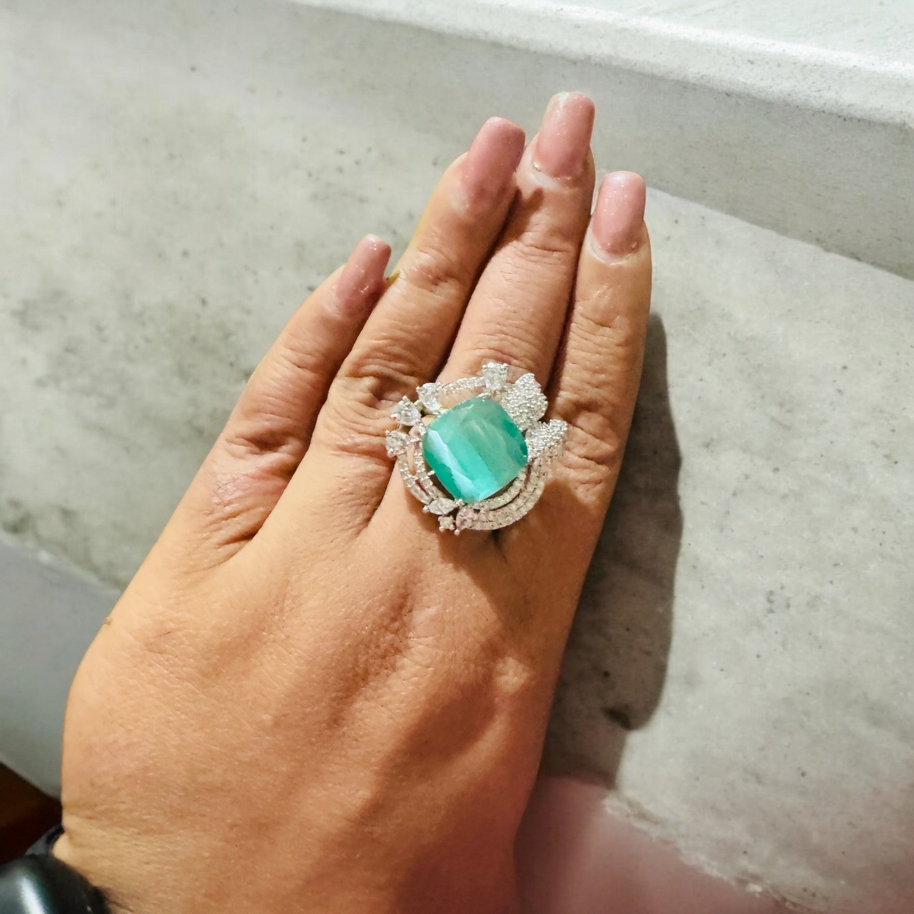 Beautiful Turquoise Diamond Cocktail Ring - Chaandi Rivaaz