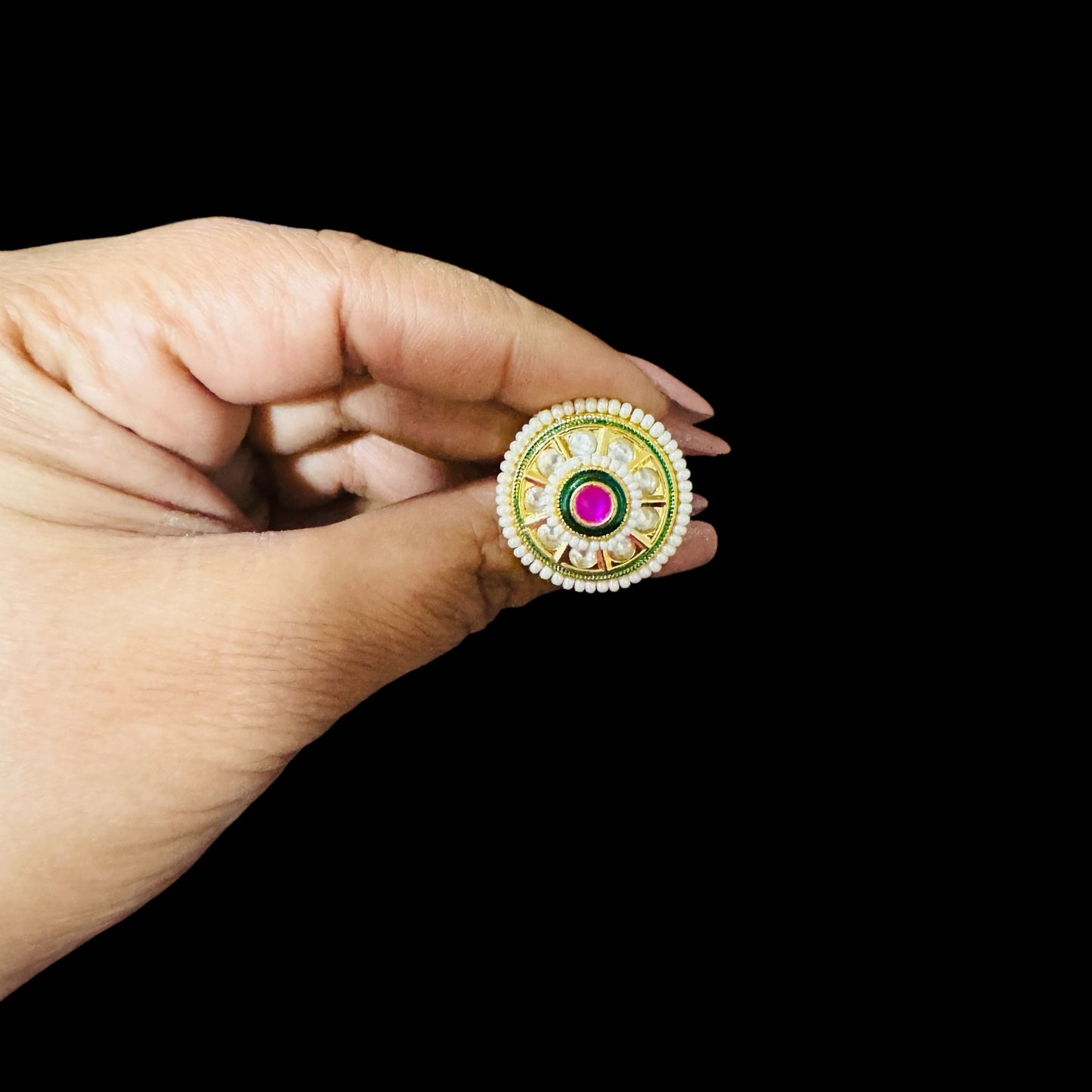 Elle's Pearl Designer Kundan Ring - Chaandi Rivaaz