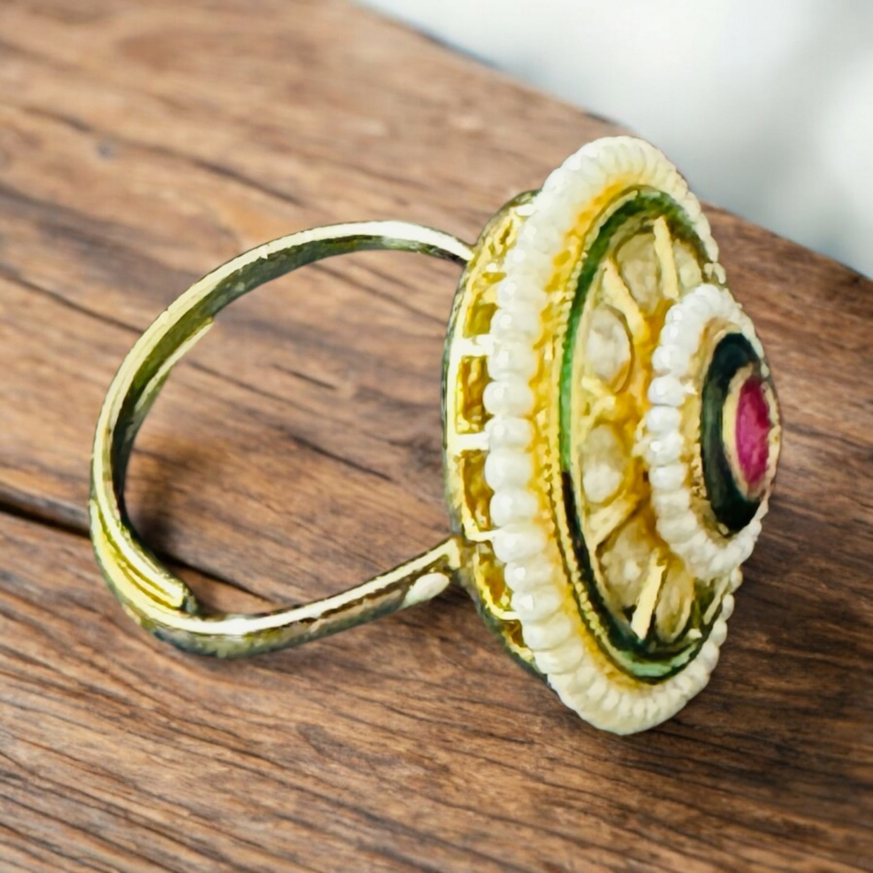 Elle's Pearl Designer Kundan Ring - Chaandi Rivaaz