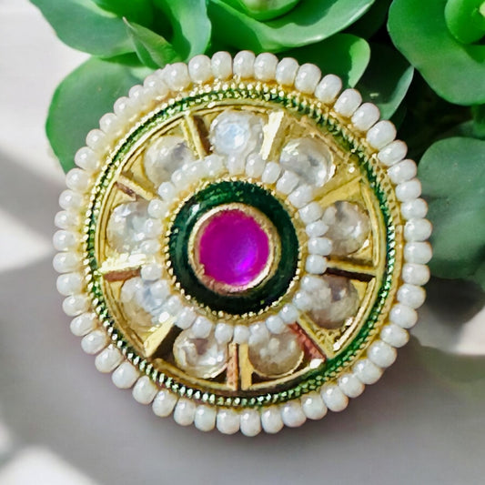 Elle's Pearl Designer Kundan Ring - Chaandi Rivaaz