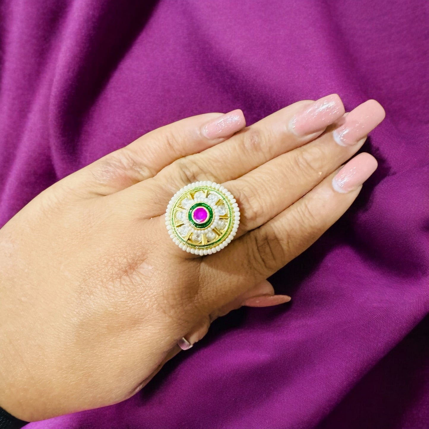 Elle's Pearl Designer Kundan Ring - Chaandi Rivaaz