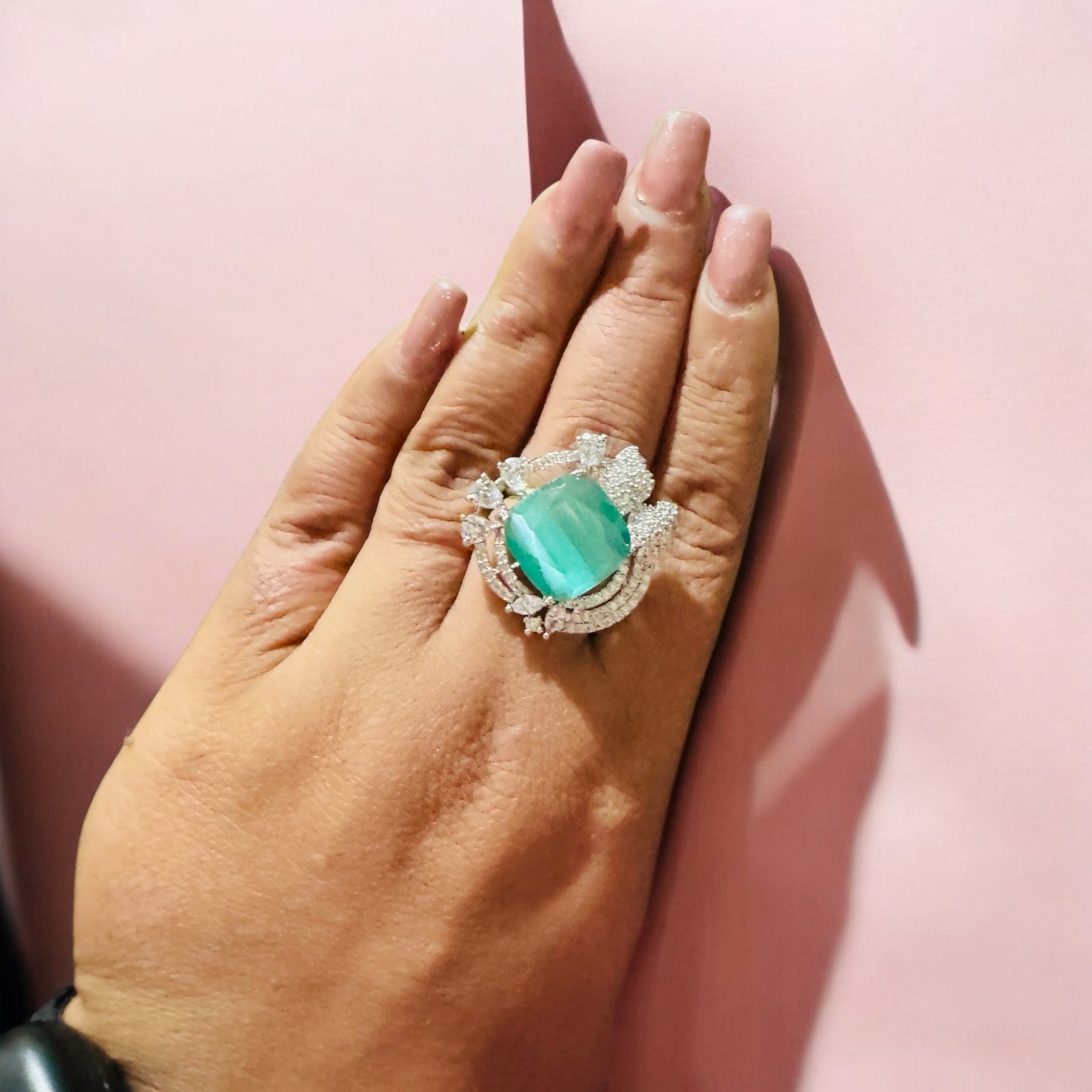 Beautiful Turquoise Diamond Cocktail Ring - Chaandi Rivaaz