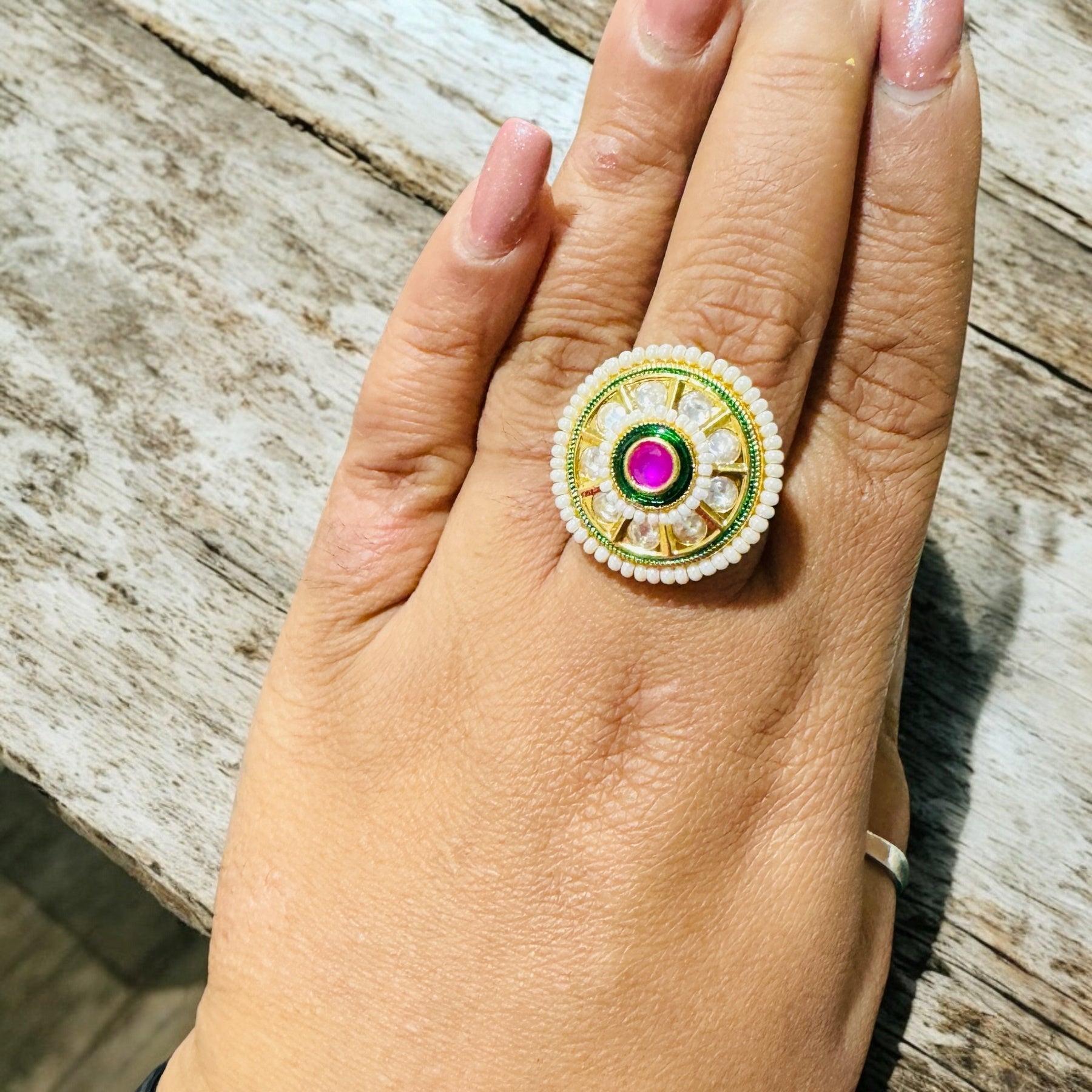 Elle's Pearl Designer Kundan Ring - Chaandi Rivaaz