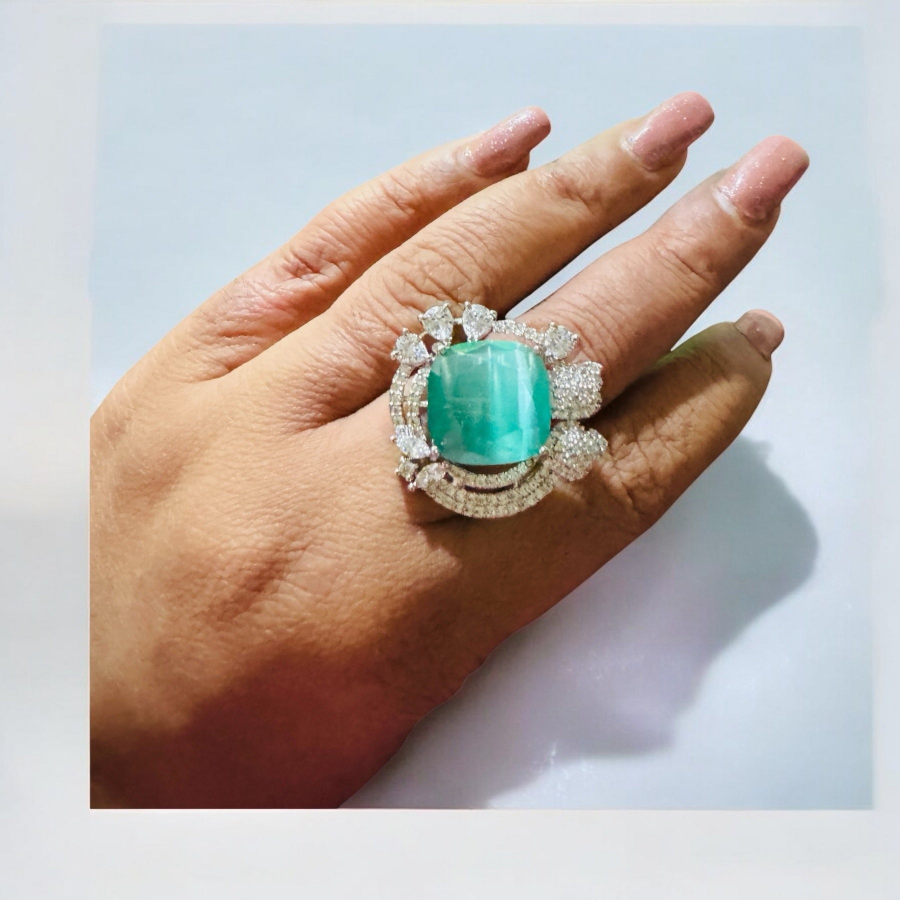Beautiful Turquoise Diamond Cocktail Ring - Chaandi Rivaaz