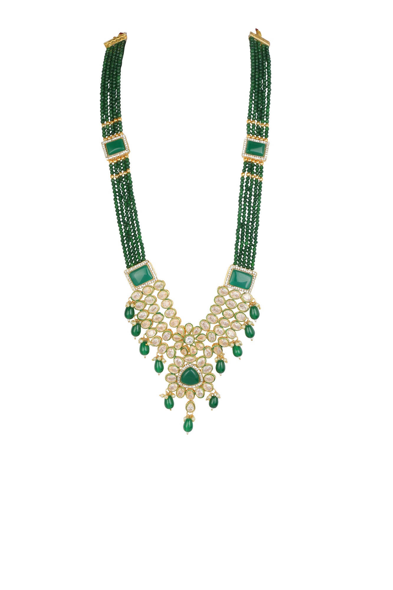 Meeran Kundan coloured stone long Designer set - Chaandi Rivaaz