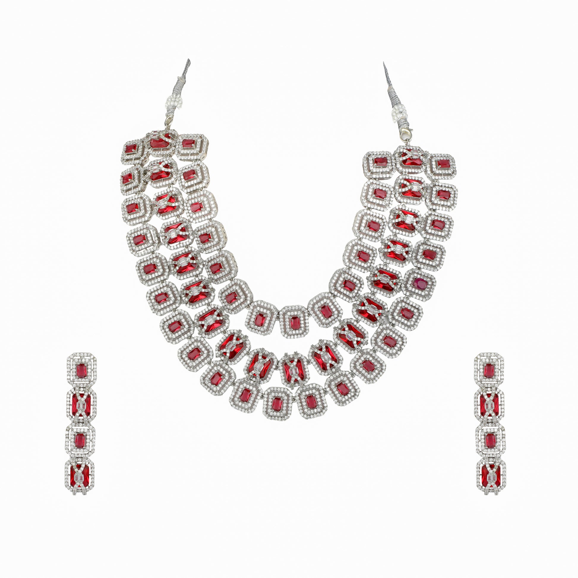 Daisy CZ Triple Layered Designer Necklace set - Chaandi Rivaaz