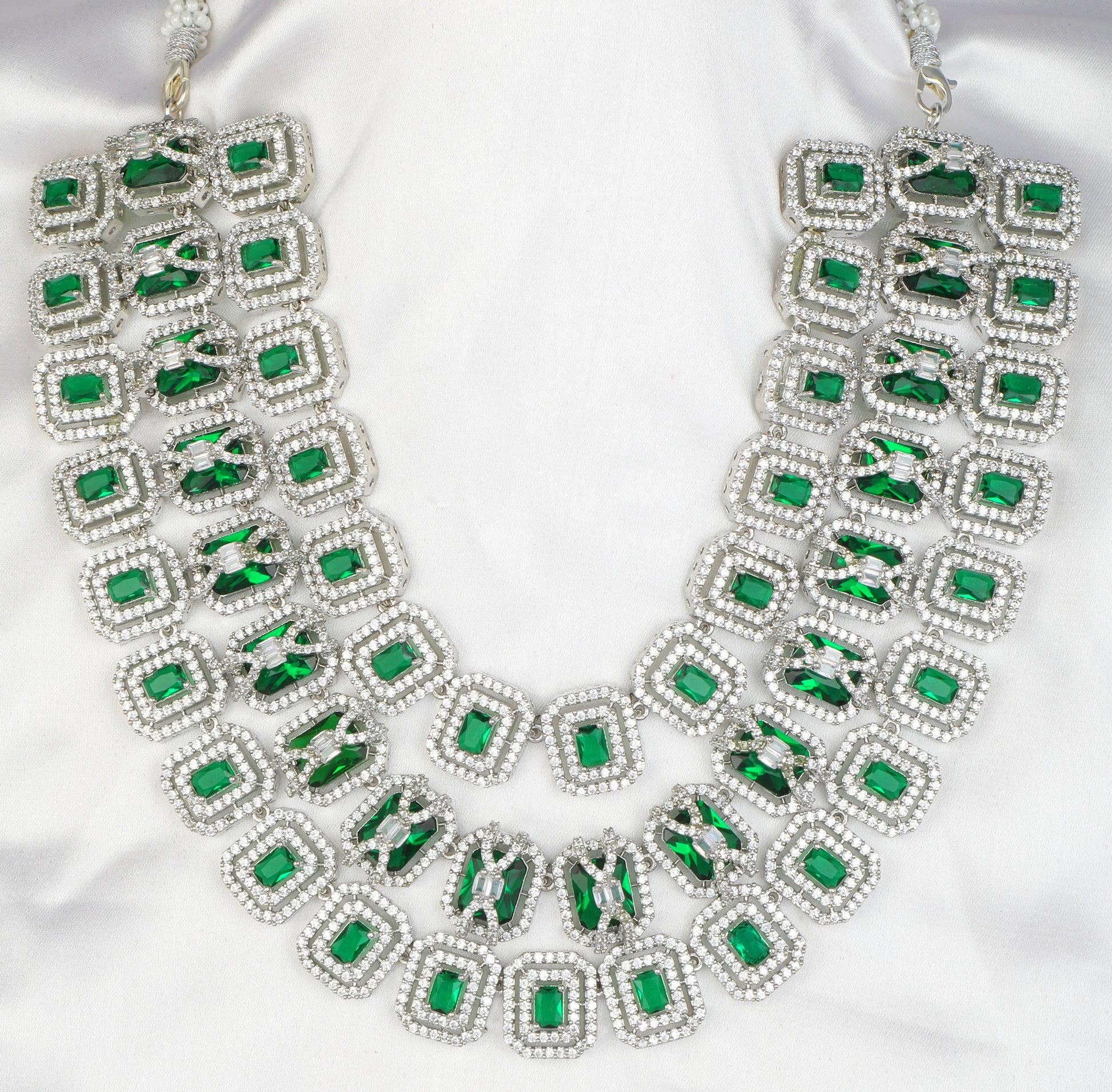 Daisy CZ Triple Layered Designer Necklace set - Chaandi Rivaaz