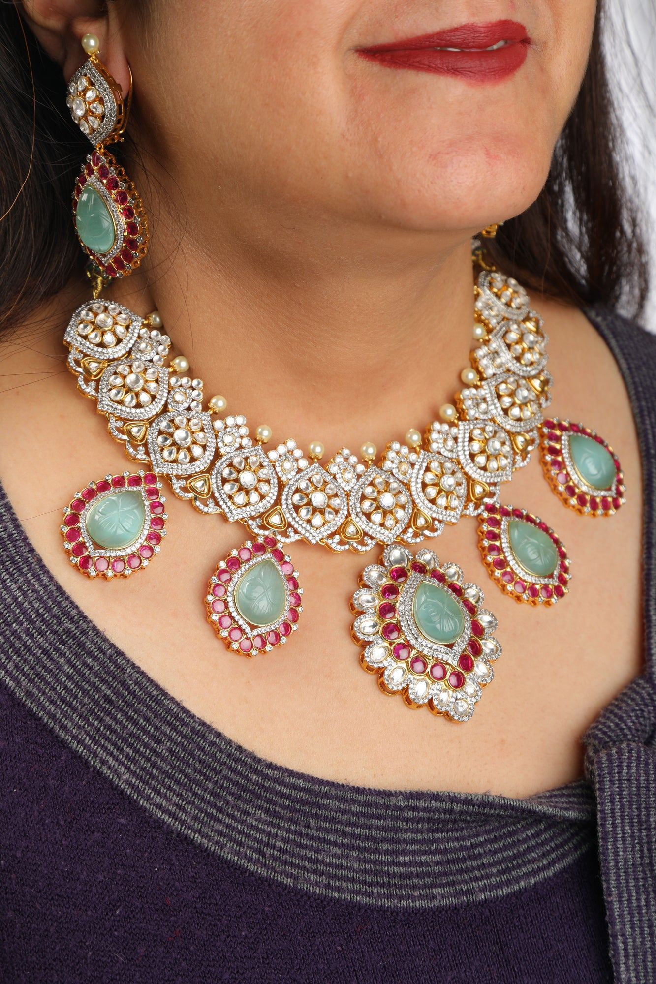 Chaandirivaaz ‘s Signature Polki Necklace Set - Chaandi Rivaaz