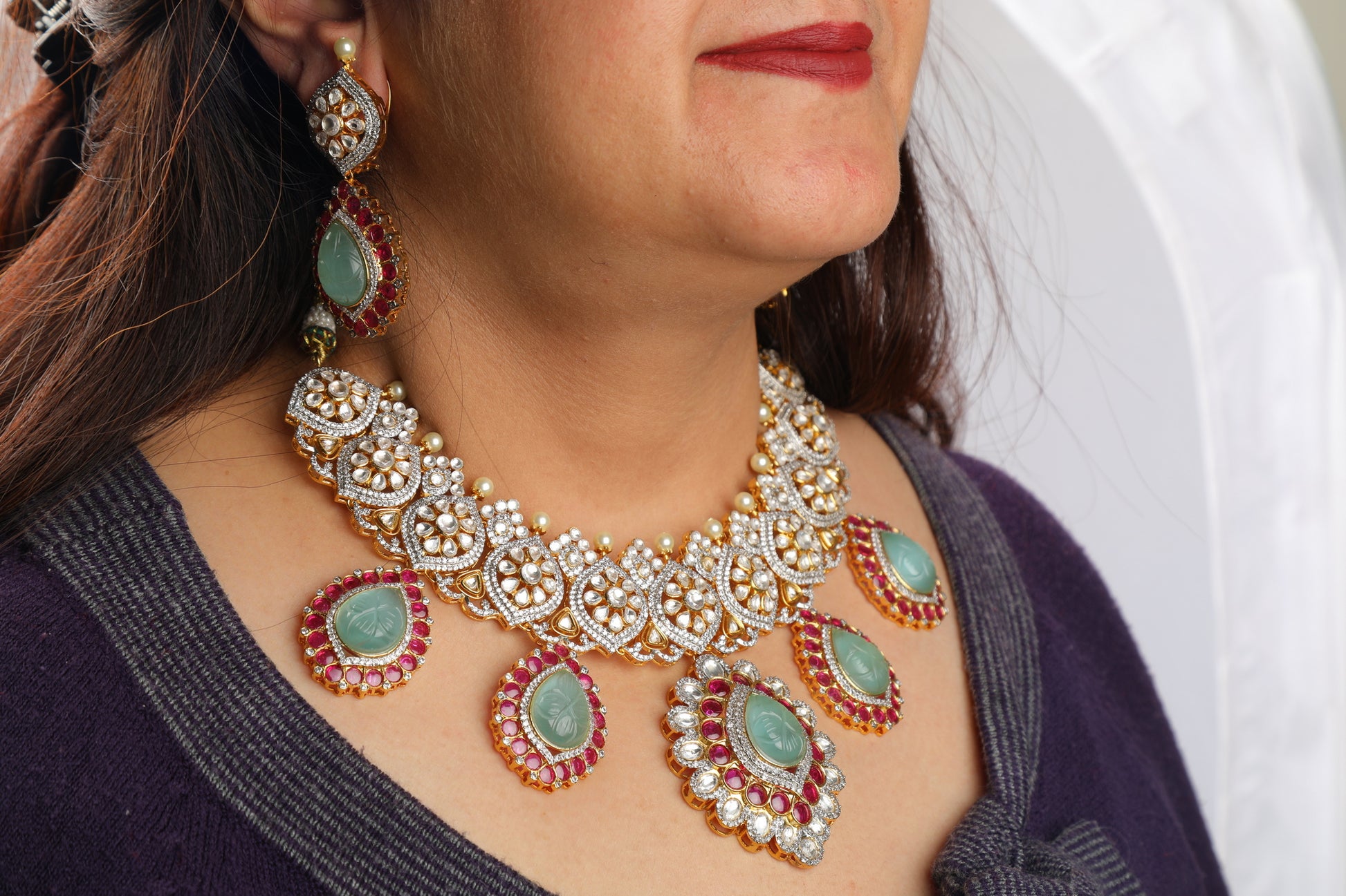Chaandirivaaz ‘s Signature Polki Necklace Set - Chaandi Rivaaz