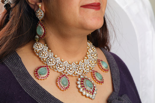 Chaandirivaaz ‘s Signature Polki Necklace Set - Chaandi Rivaaz