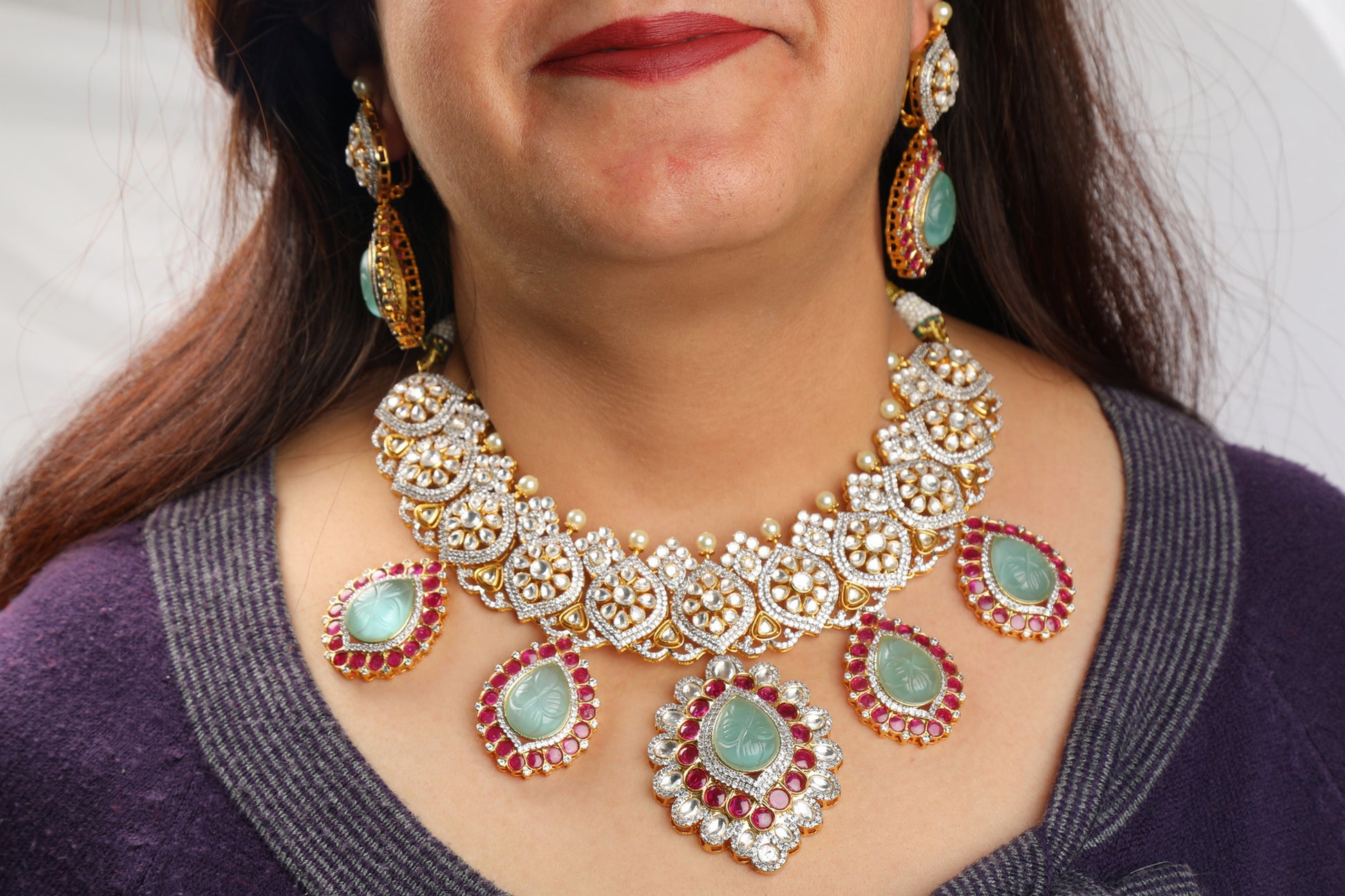 Chaandirivaaz ‘s Signature Polki Necklace Set - Chaandi Rivaaz