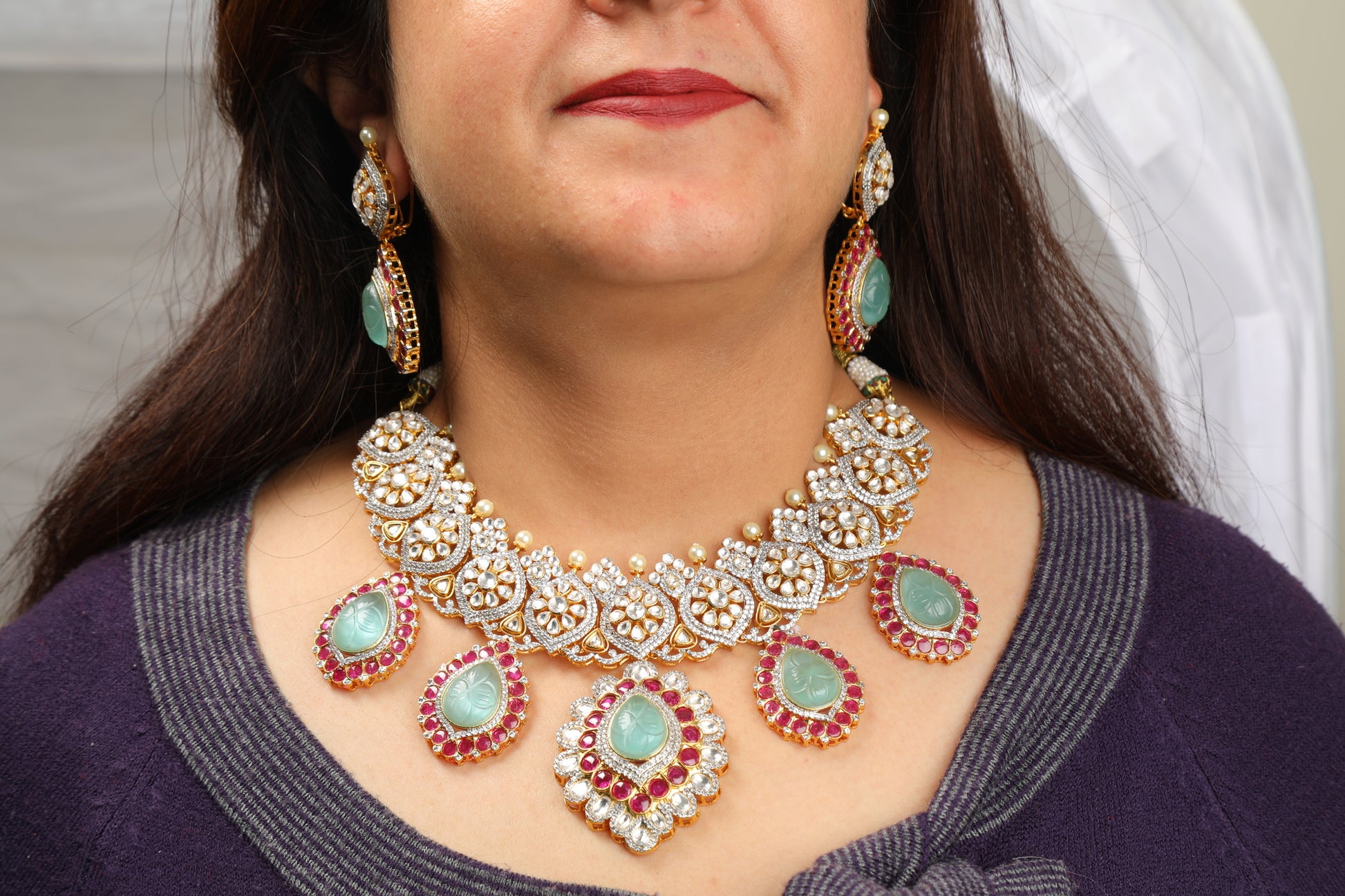 Chaandirivaaz ‘s Signature Polki Necklace Set - Chaandi Rivaaz