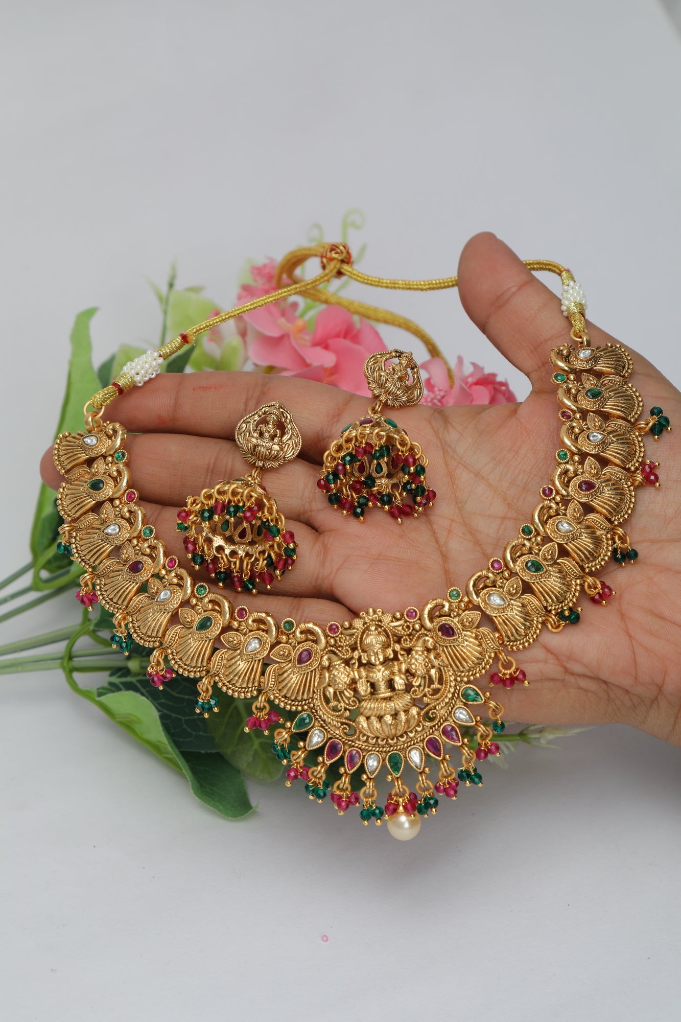 Beautiful Mahalakshmi Designer Necklace Set - Chaandi Rivaaz