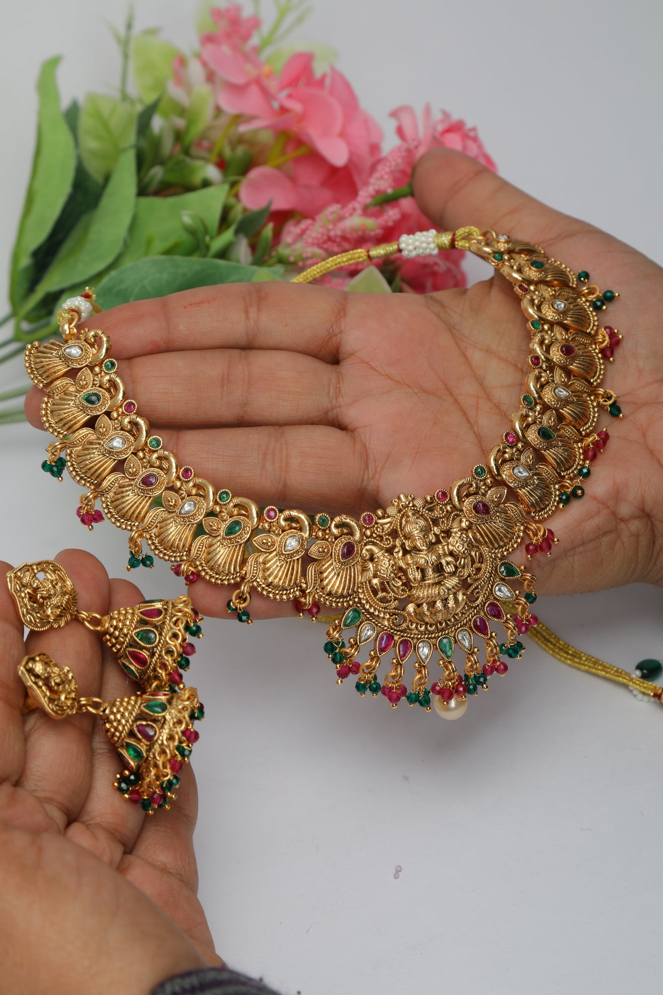 Beautiful Mahalakshmi Designer Necklace Set - Chaandi Rivaaz