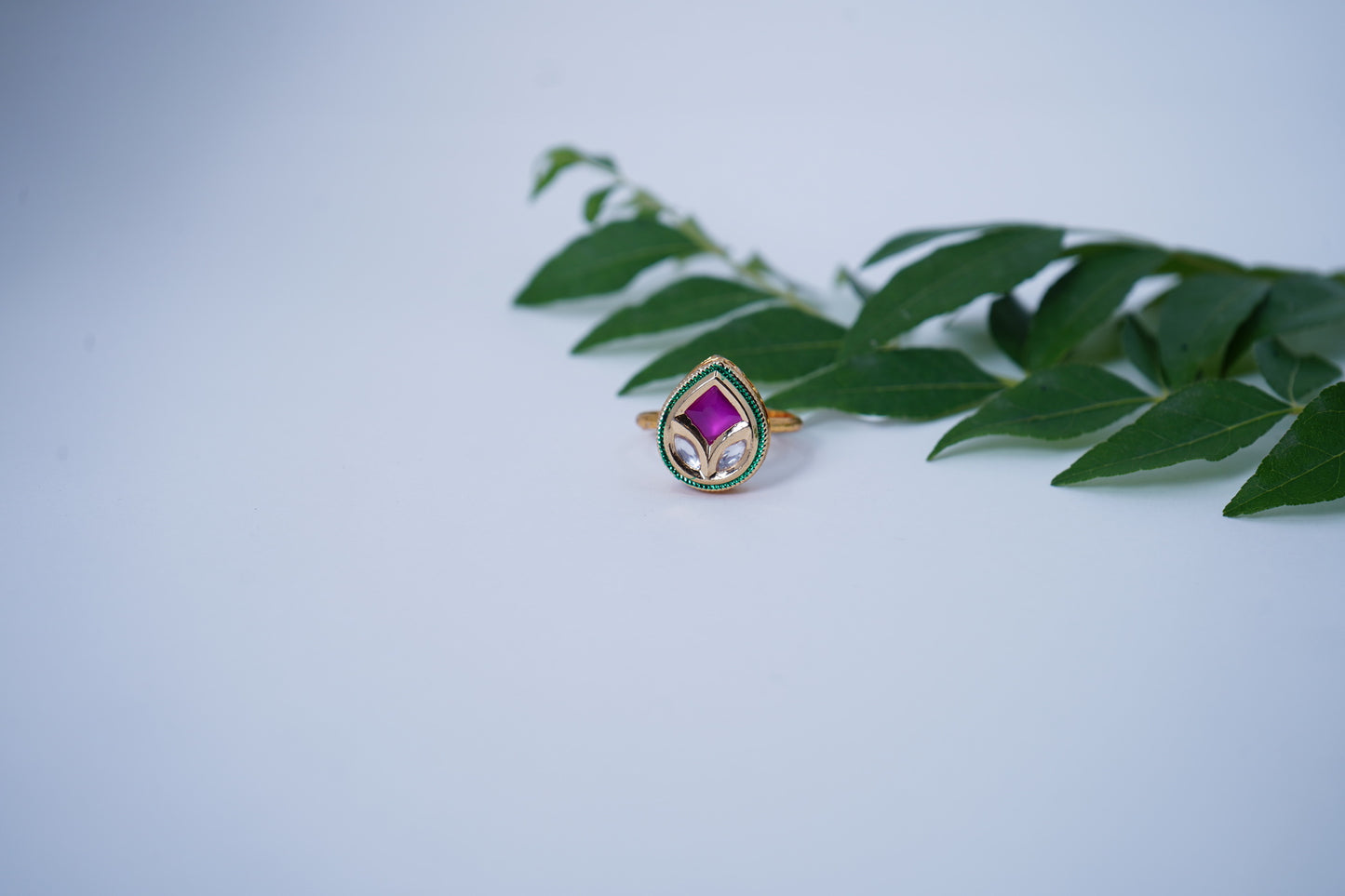 Diya’s Leaf Designer Kundan Rings - Chaandi Rivaaz