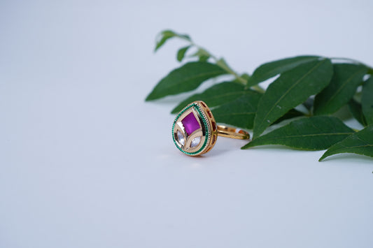 Diya’s Leaf Designer Kundan Rings - Chaandi Rivaaz