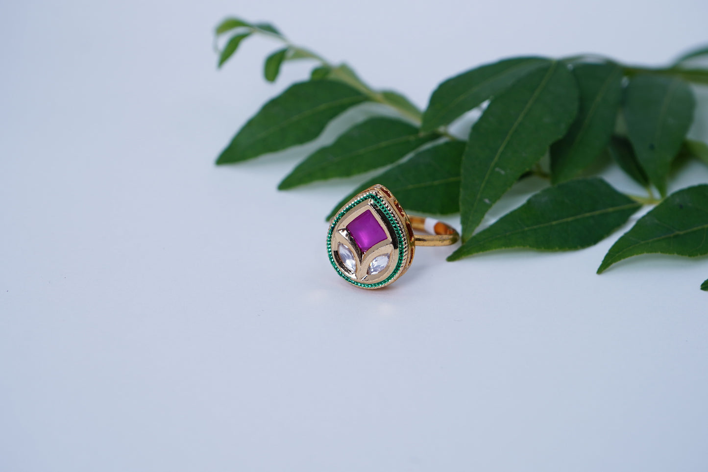 Diya’s Leaf Designer Kundan Rings - Chaandi Rivaaz