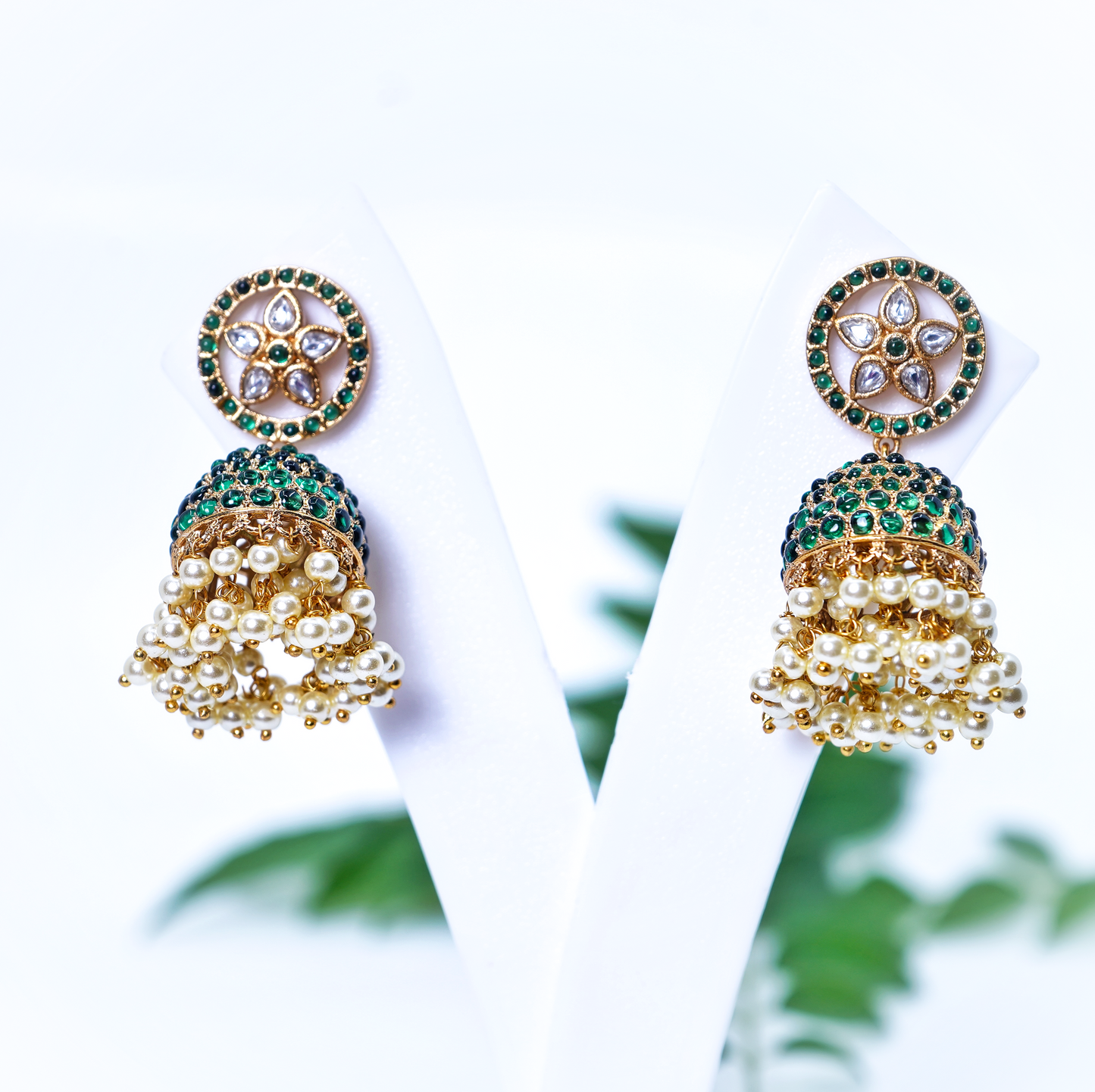 Hiba Green Pearl Designer Jhumkas - Chaandi Rivaaz