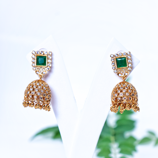 Heena Green CZ Designer Jhumkas - Chaandi Rivaaz