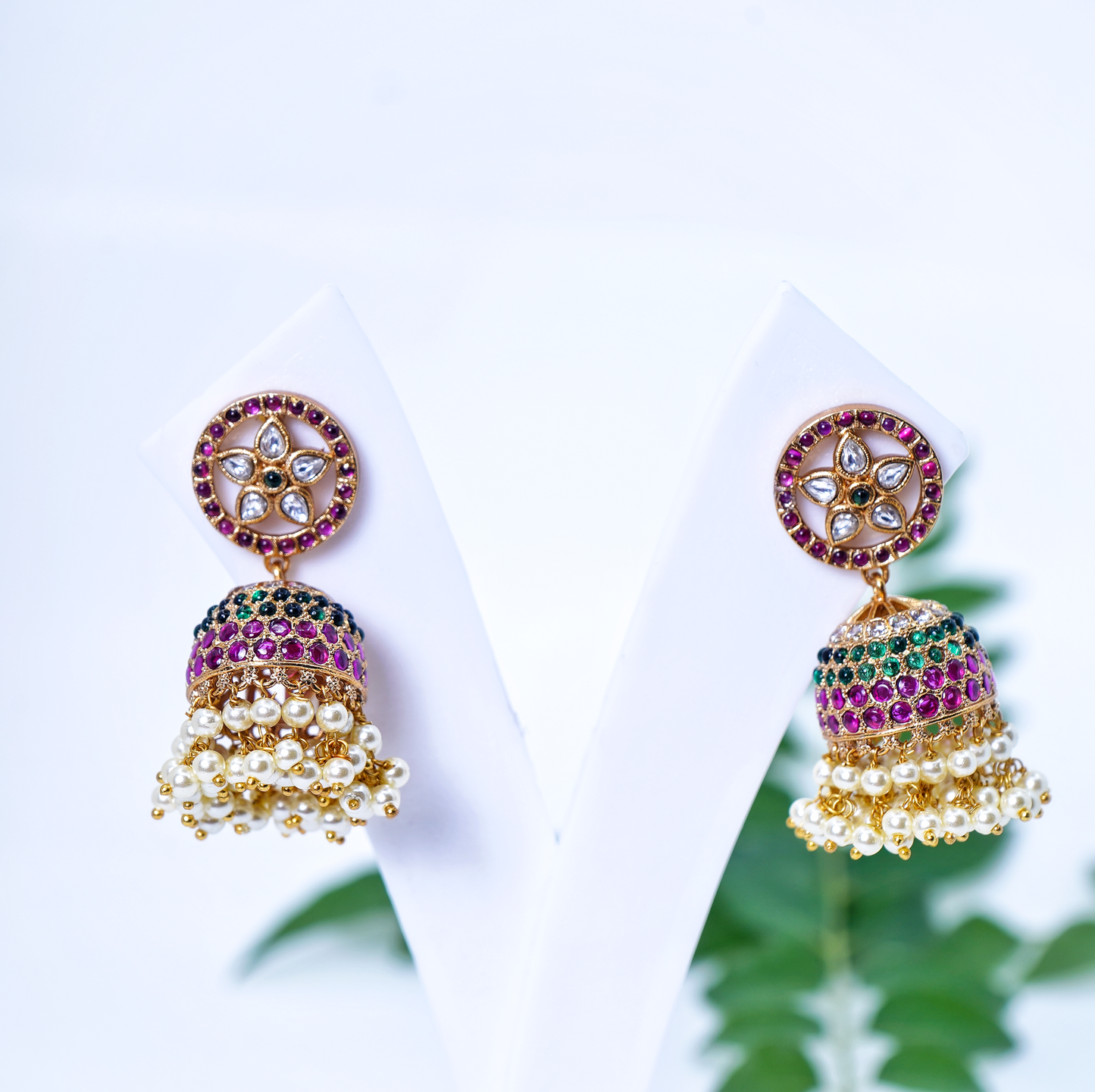 Hiba Green Pearl Designer Jhumkas - Chaandi Rivaaz