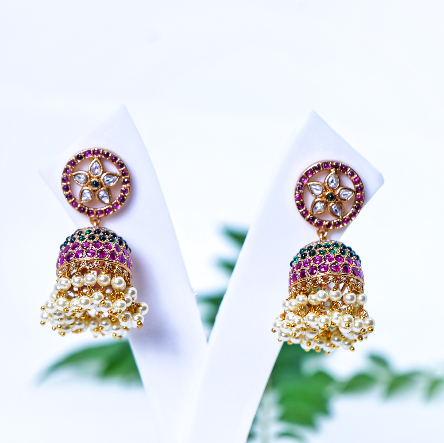 Hiba Green Pearl Designer Jhumkas - Chaandi Rivaaz