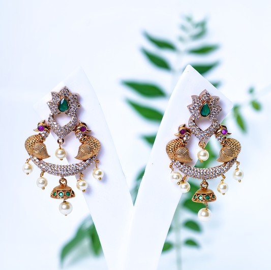 Peacock Designer CZ Earrings - Chaandi Rivaaz
