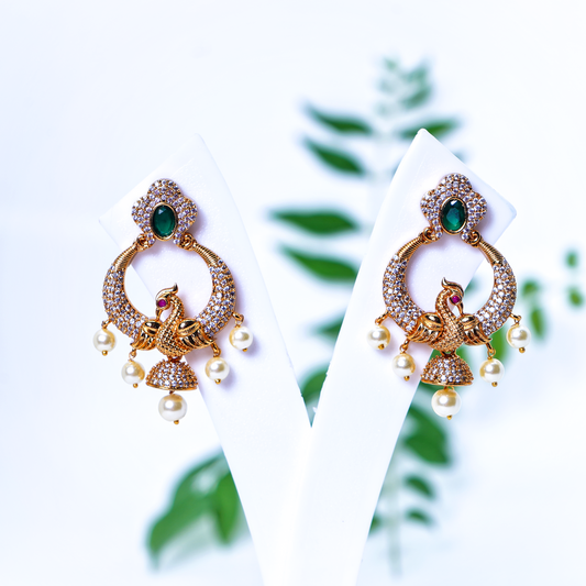 Beautiful Single Peacock CZ Designer Earrings - Chaandi Rivaaz
