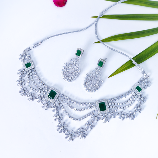 Raina Floral CZ Designer Necklace Set - Chaandi Rivaaz