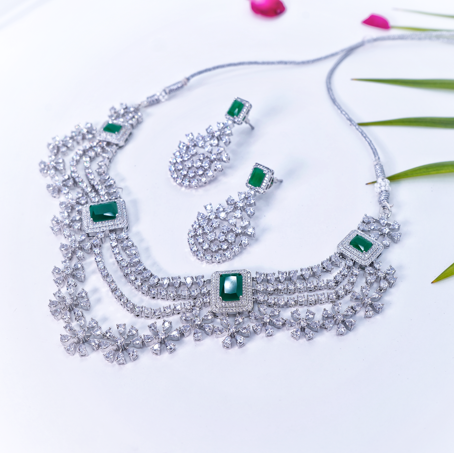 Raina Floral CZ Designer Necklace Set - Chaandi Rivaaz