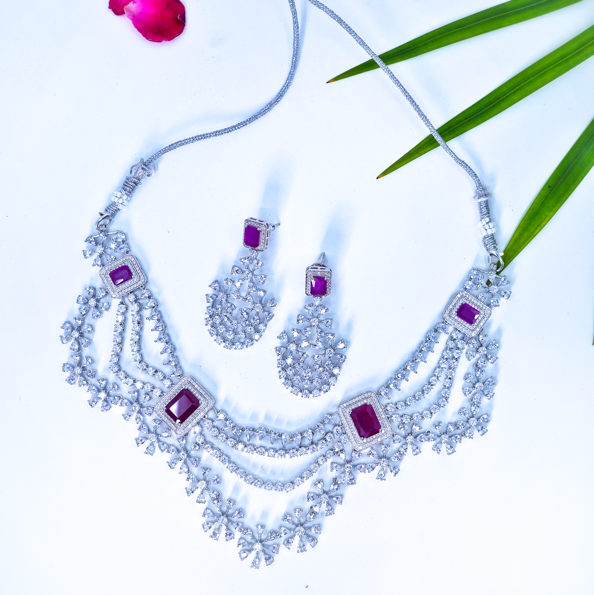 Raina Floral CZ Designer Necklace Set - Chaandi Rivaaz