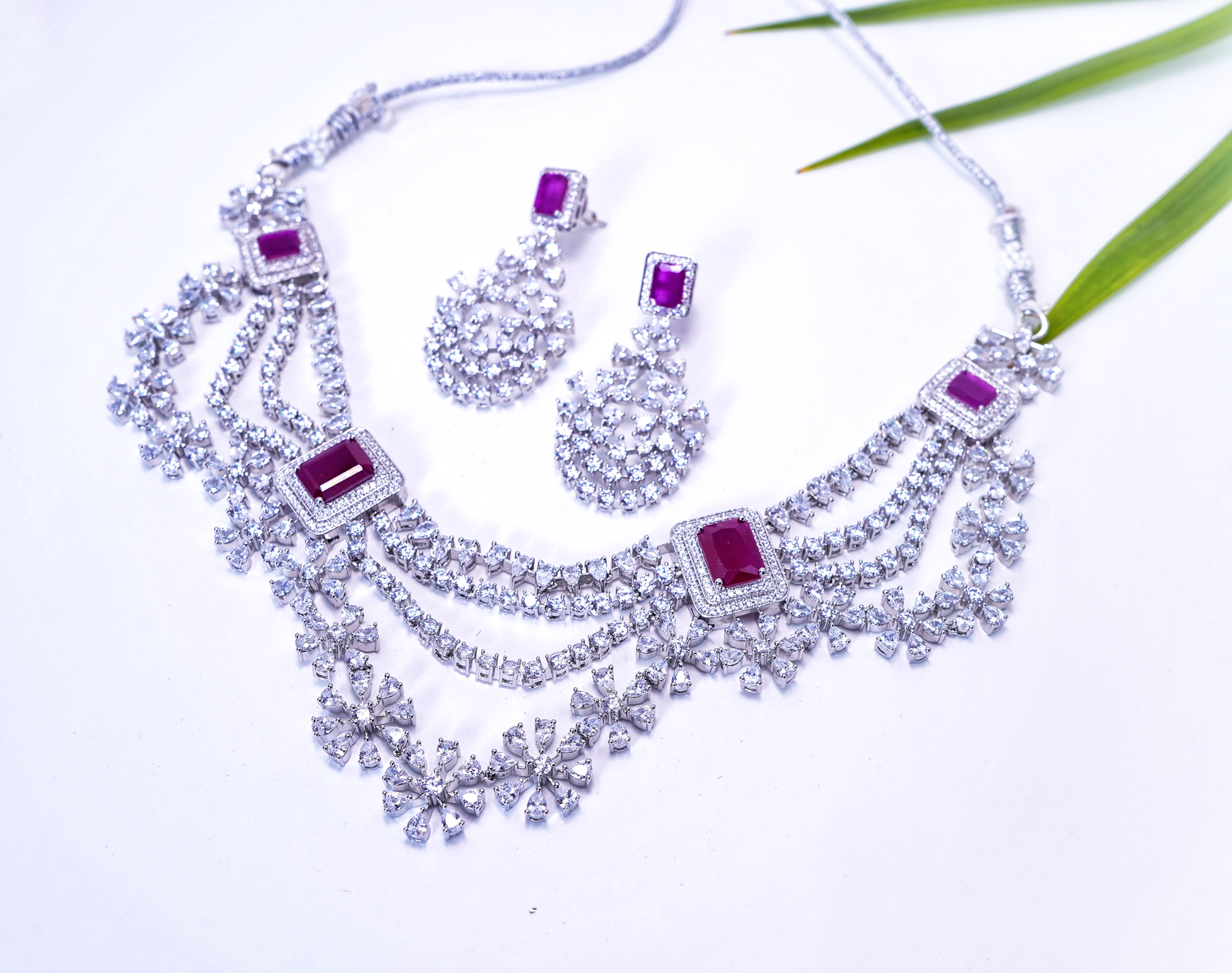 Raina Floral CZ Designer Necklace Set - Chaandi Rivaaz