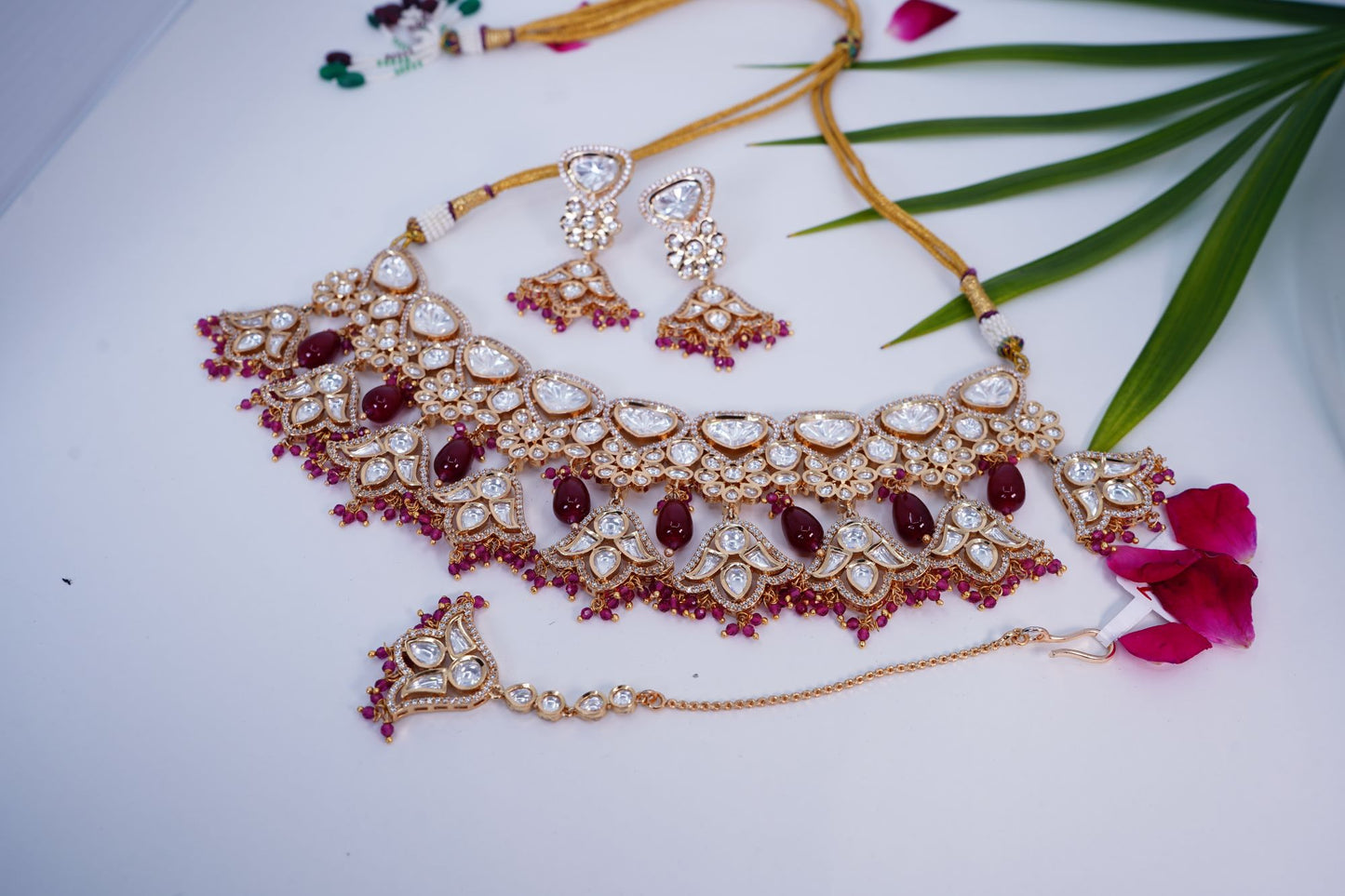 Ruby Polki Designer Necklace set - Chaandi Rivaaz