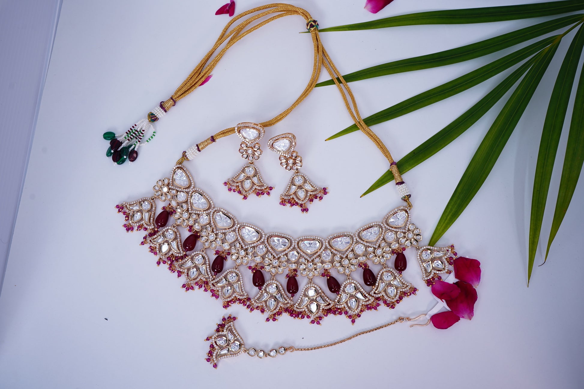 Ruby Polki Designer Necklace set - Chaandi Rivaaz