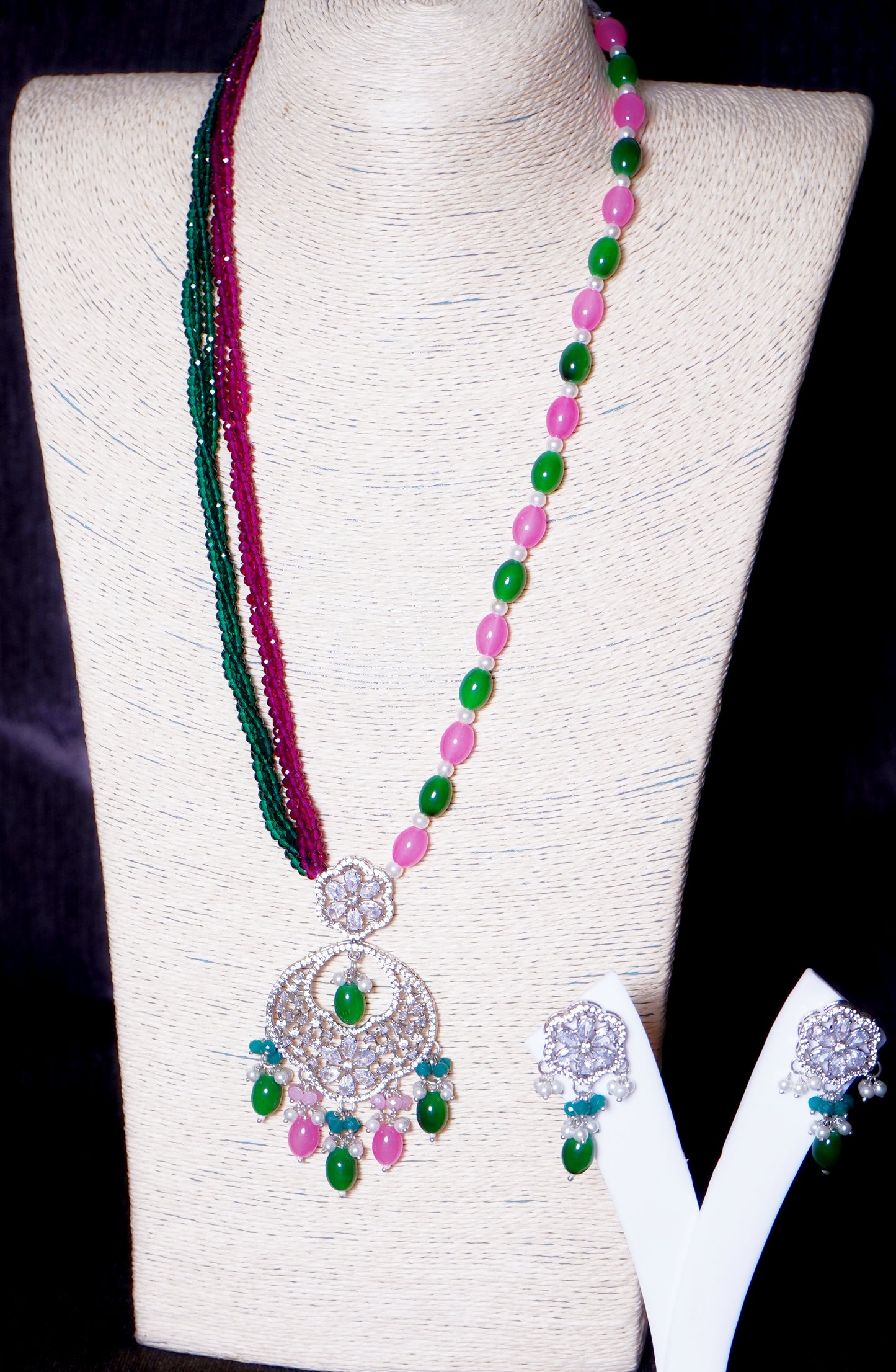 Beautiful Long Cz Necklace set - Chaandi Rivaaz