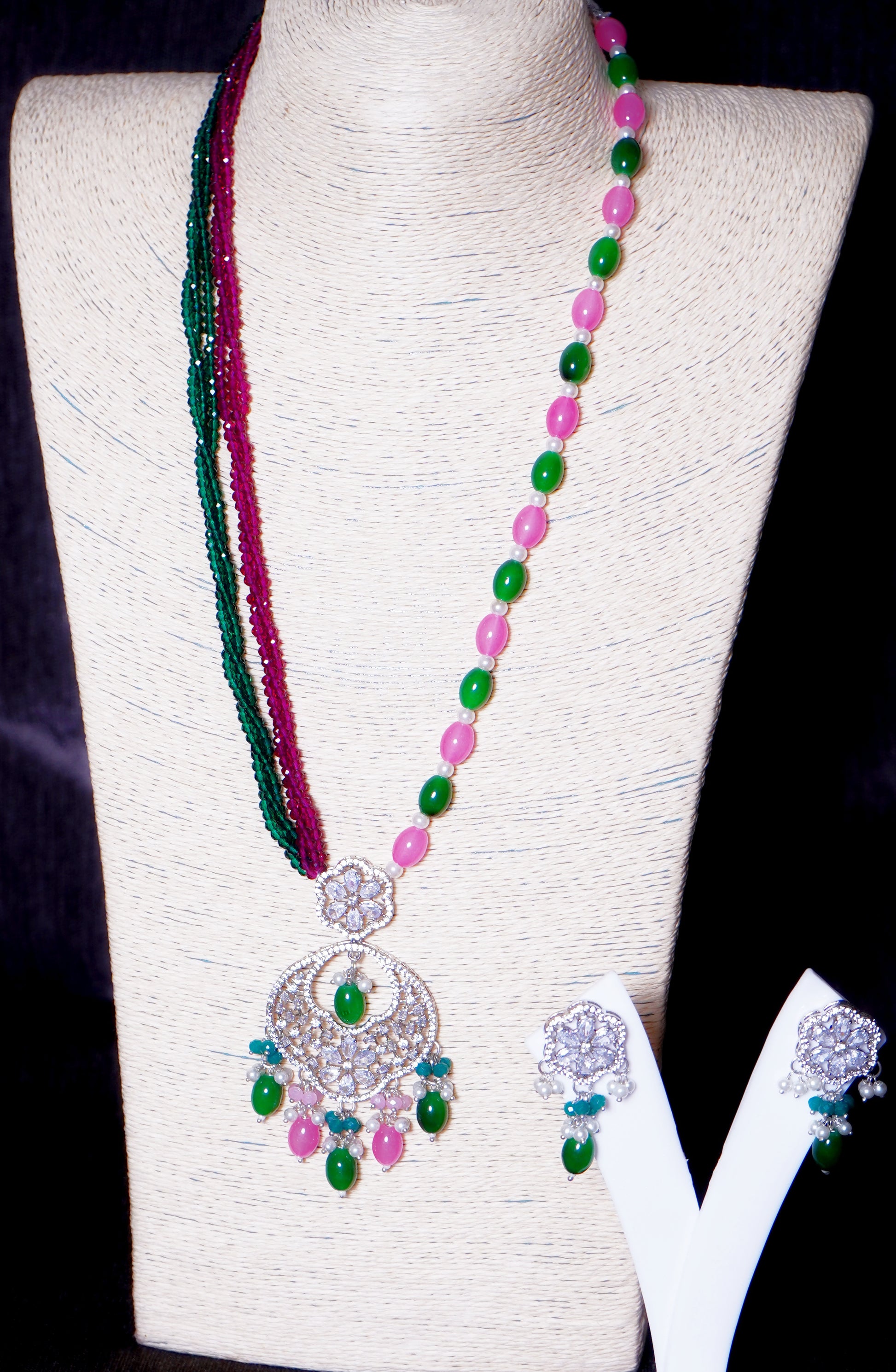Beautiful Long Cz Necklace set - Chaandi Rivaaz