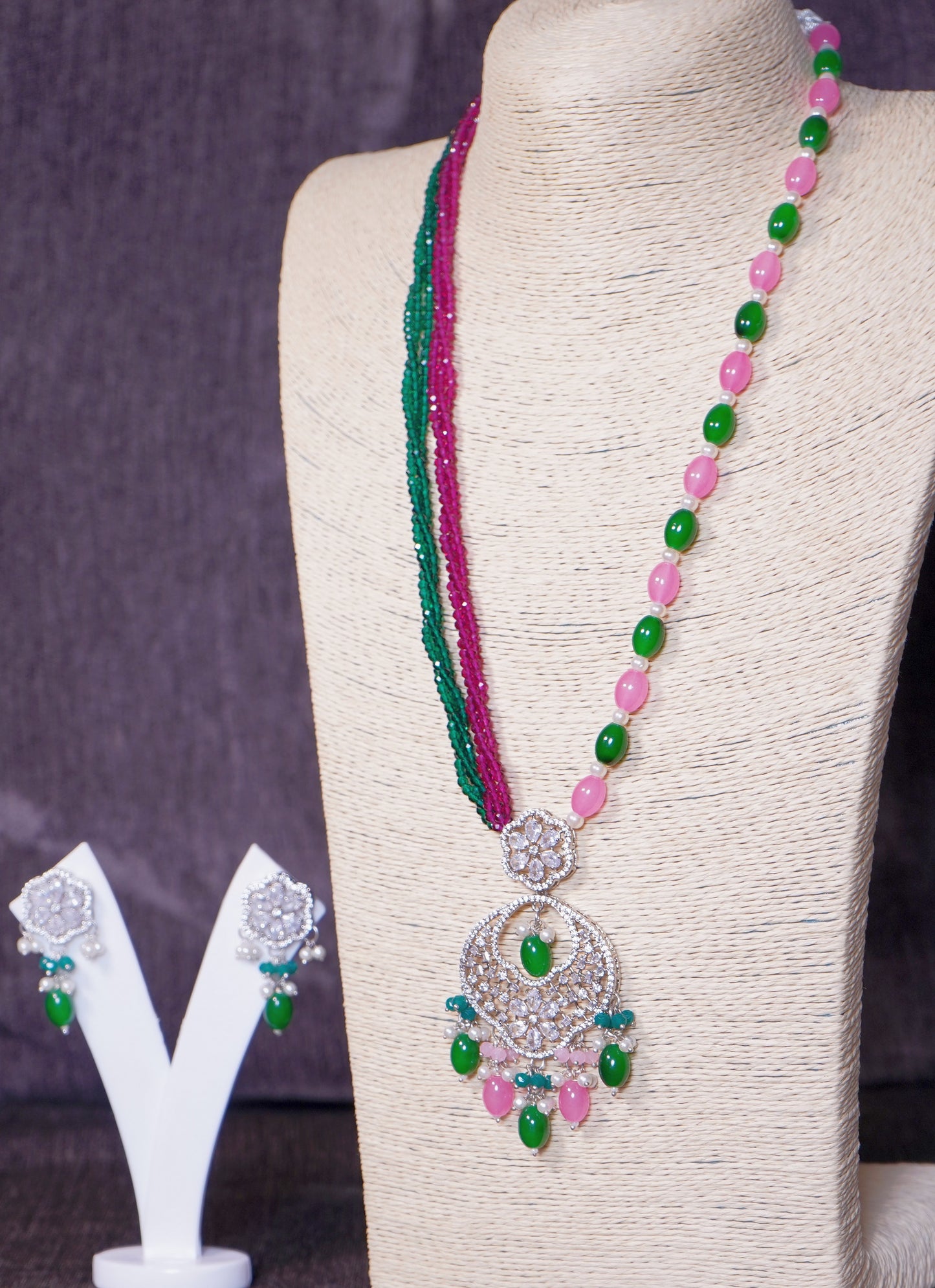 Beautiful Long Cz Necklace set - Chaandi Rivaaz
