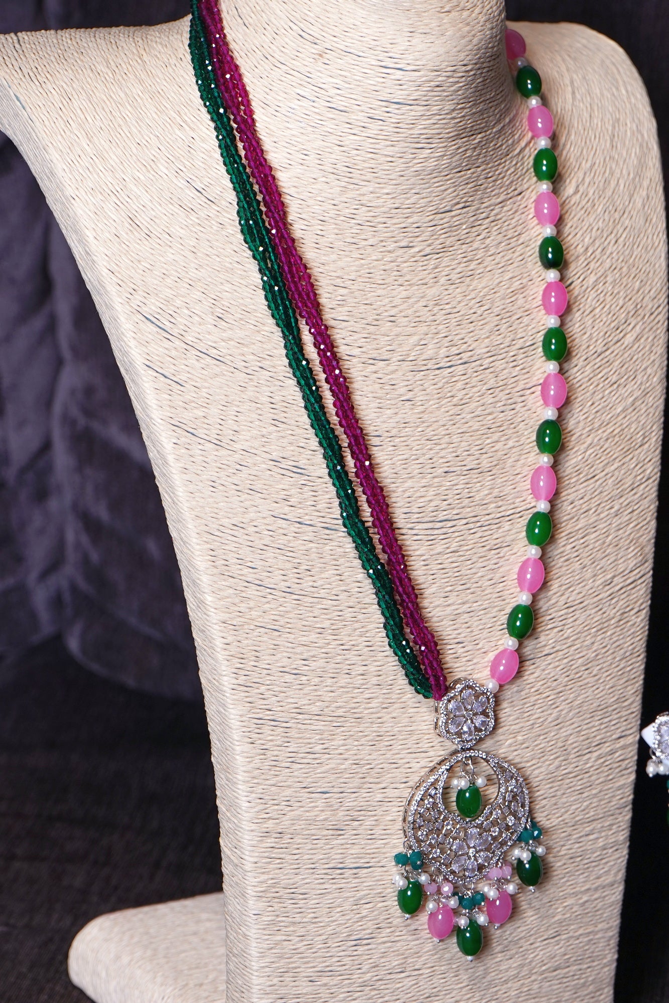 Beautiful Long Cz Necklace set - Chaandi Rivaaz