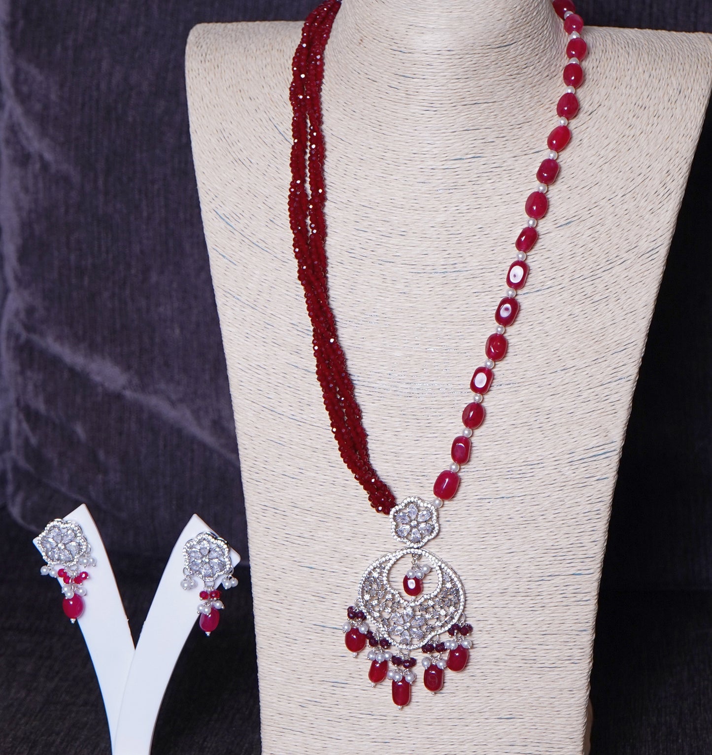 Beautiful Long Cz Necklace set - Chaandi Rivaaz