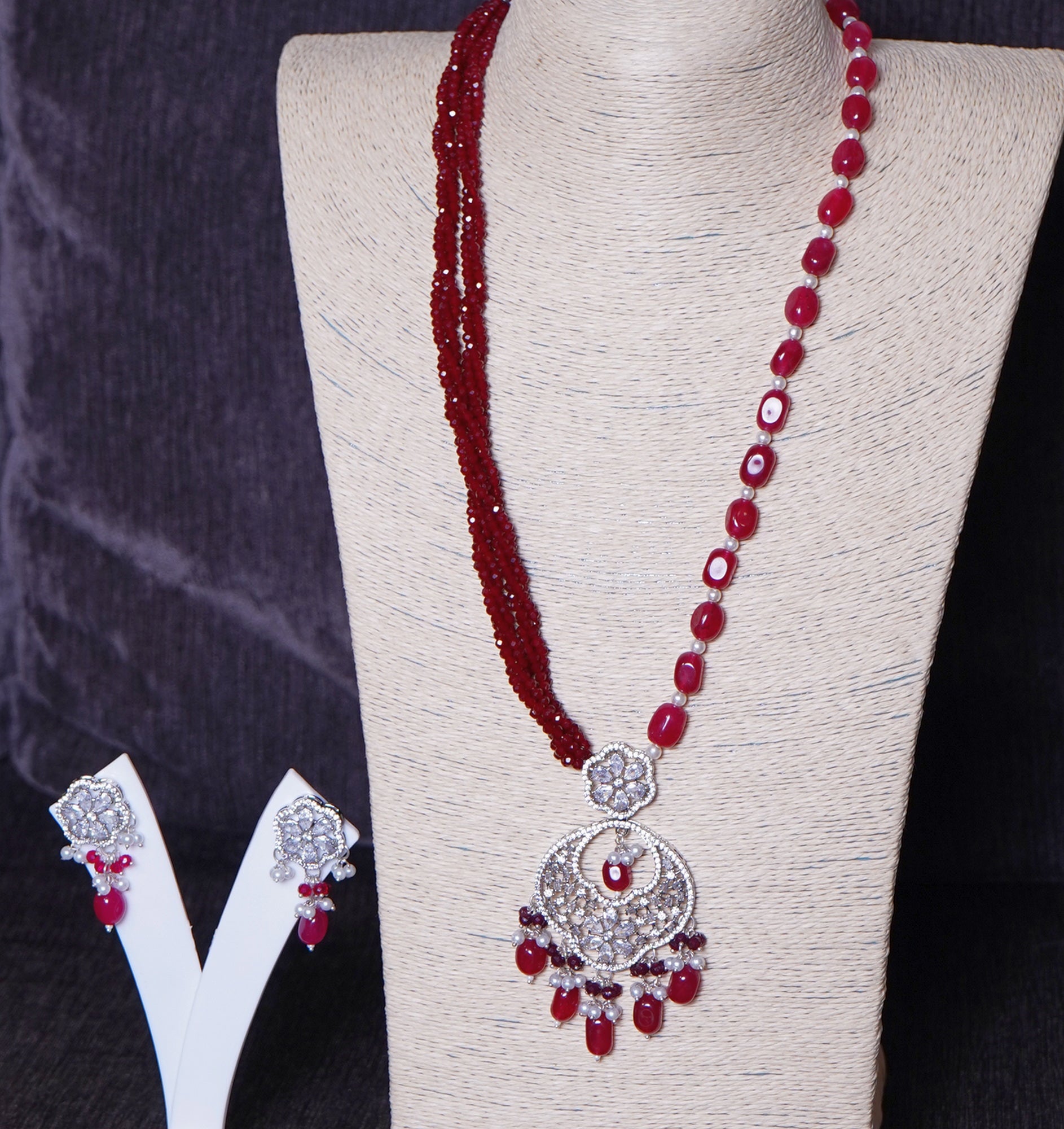 Beautiful Long Cz Necklace set - Chaandi Rivaaz