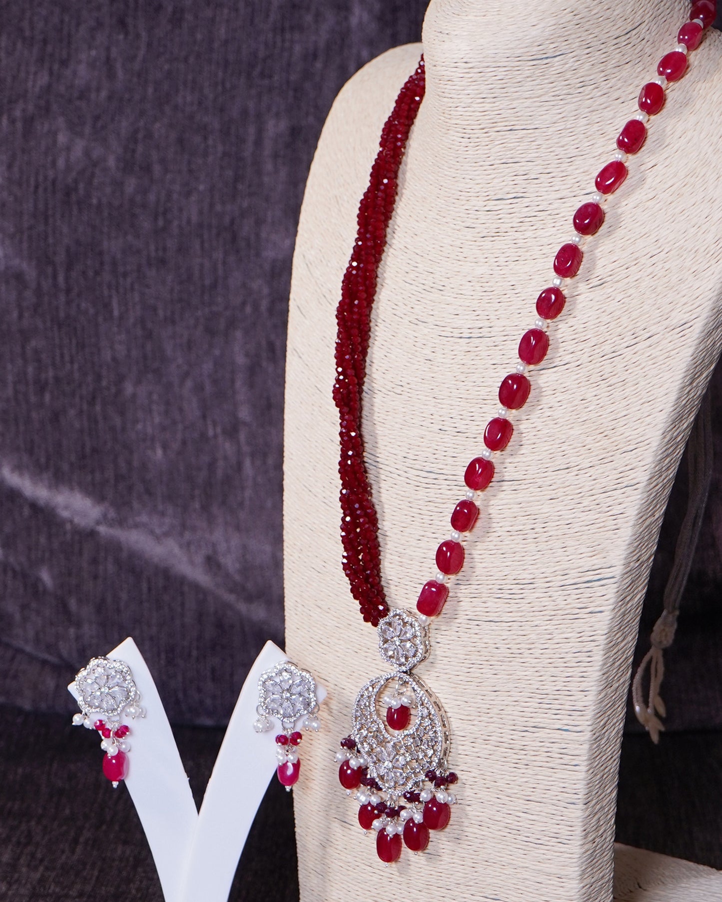 Beautiful Long Cz Necklace set - Chaandi Rivaaz
