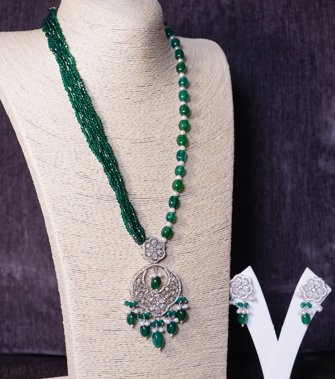 Beautiful Long Cz Necklace set - Chaandi Rivaaz