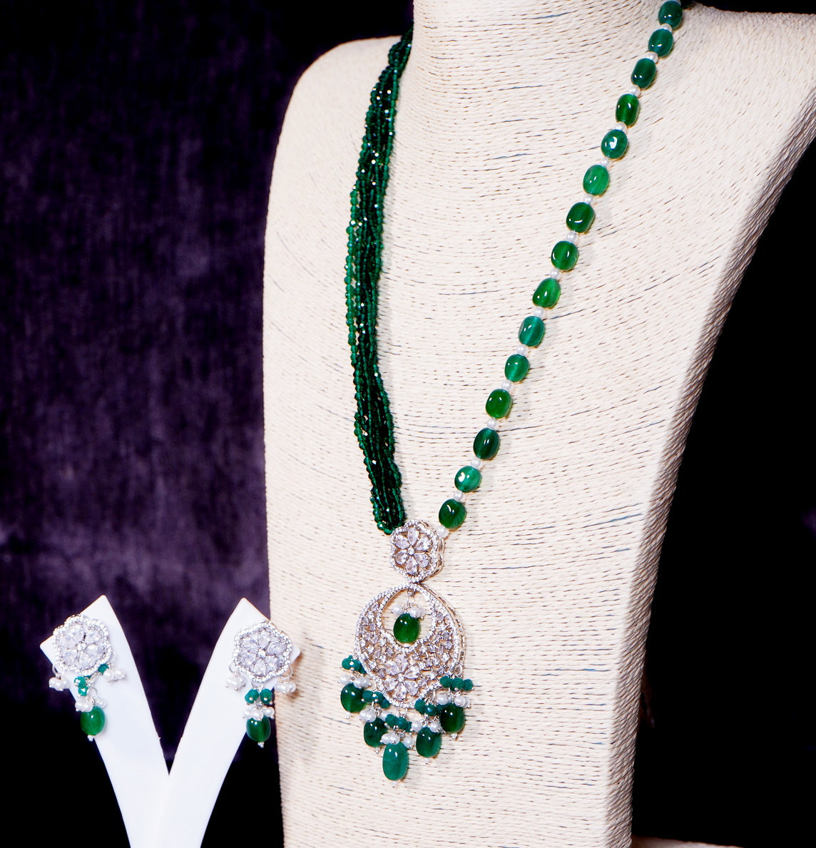 Beautiful Long Cz Necklace set - Chaandi Rivaaz