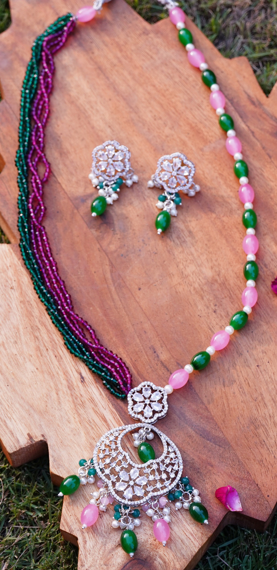 Beautiful Long Cz Necklace set - Chaandi Rivaaz