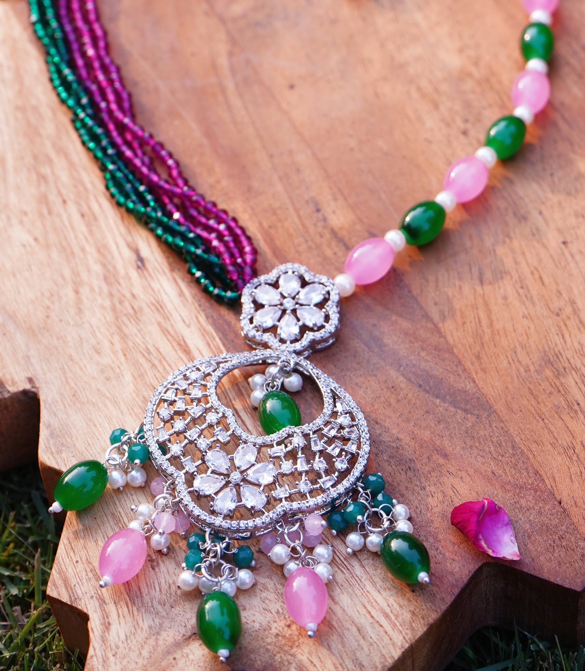 Beautiful Long Cz Necklace set - Chaandi Rivaaz