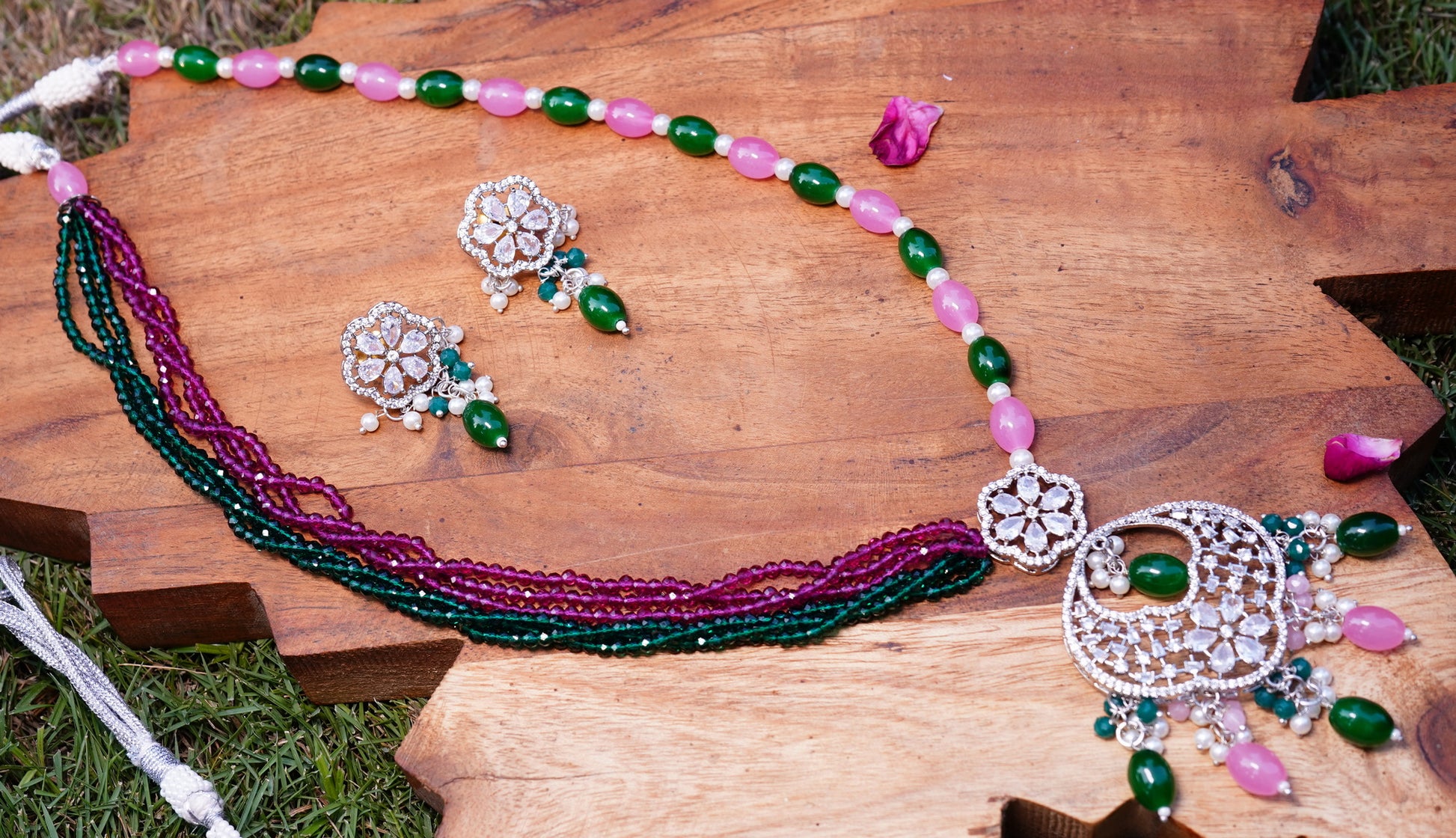 Beautiful Long Cz Necklace set - Chaandi Rivaaz