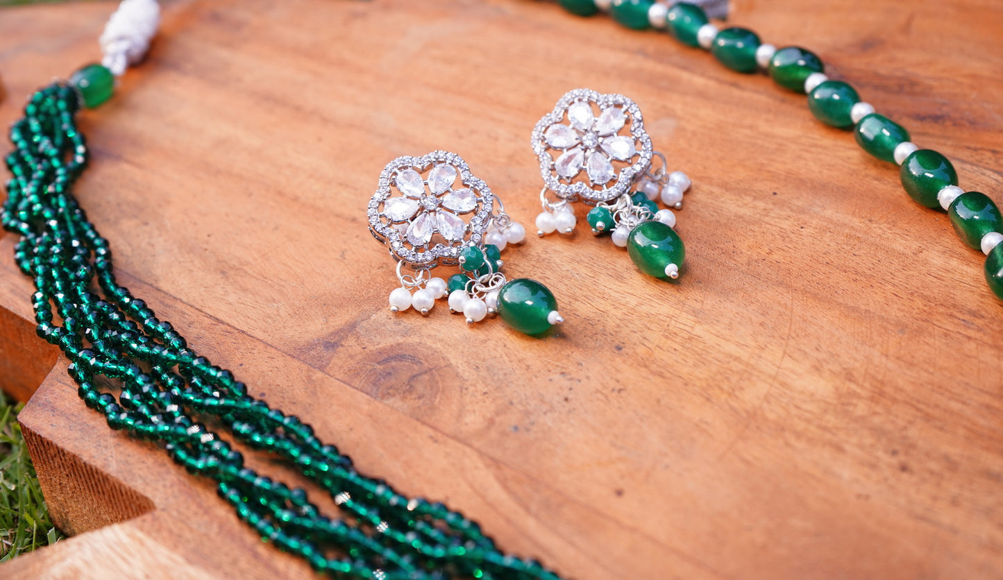 Beautiful Long Cz Necklace set - Chaandi Rivaaz