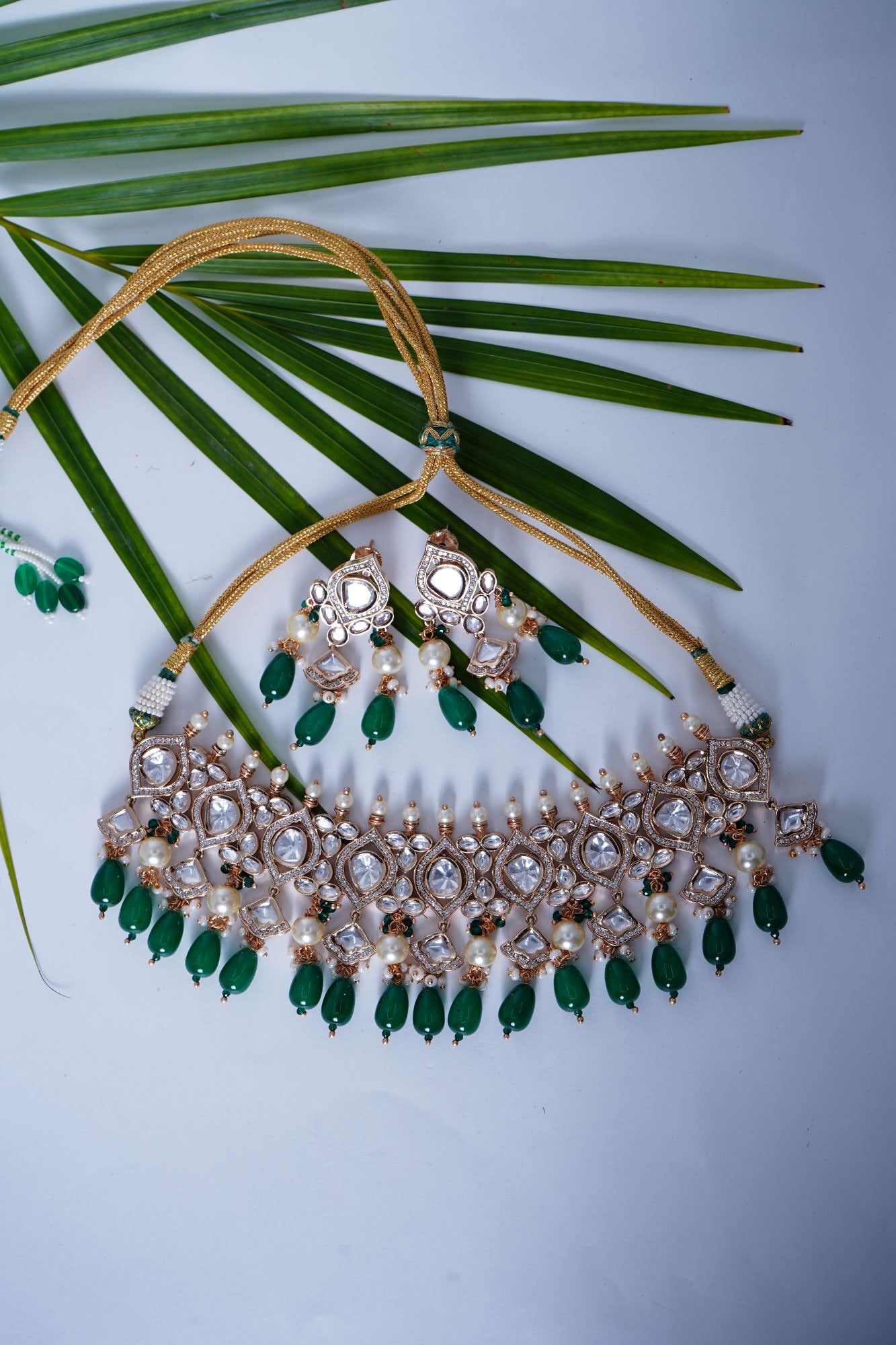Preety’s Emerald Polki Necklace set - Chaandi Rivaaz