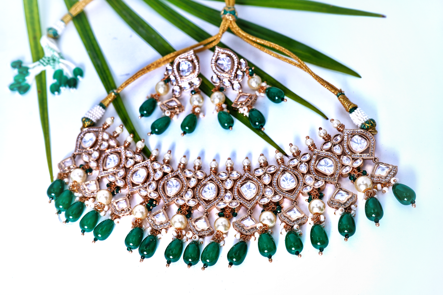 Preety’s Emerald Polki Necklace set - Chaandi Rivaaz
