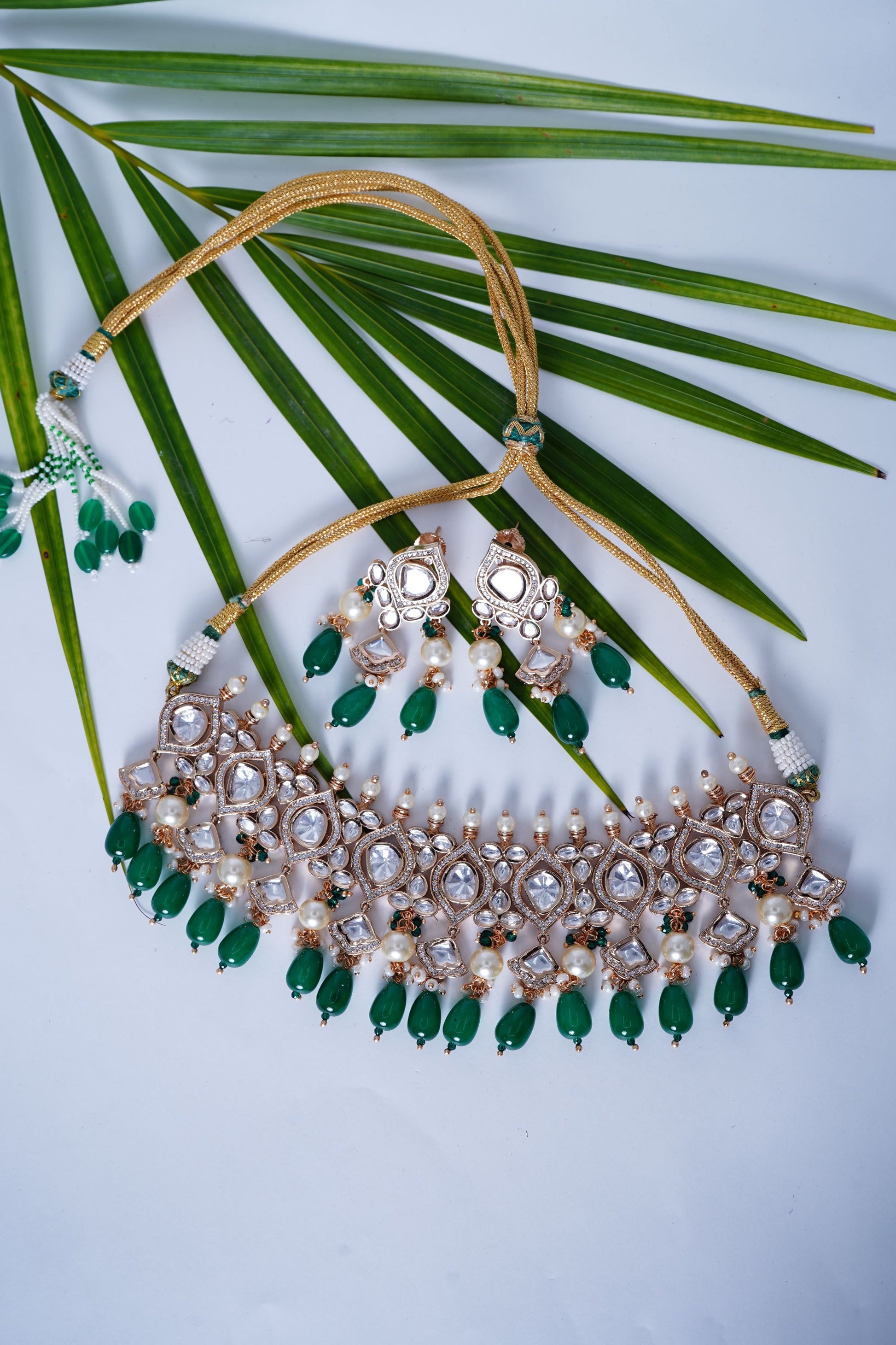 Preety’s Emerald Polki Necklace set - Chaandi Rivaaz